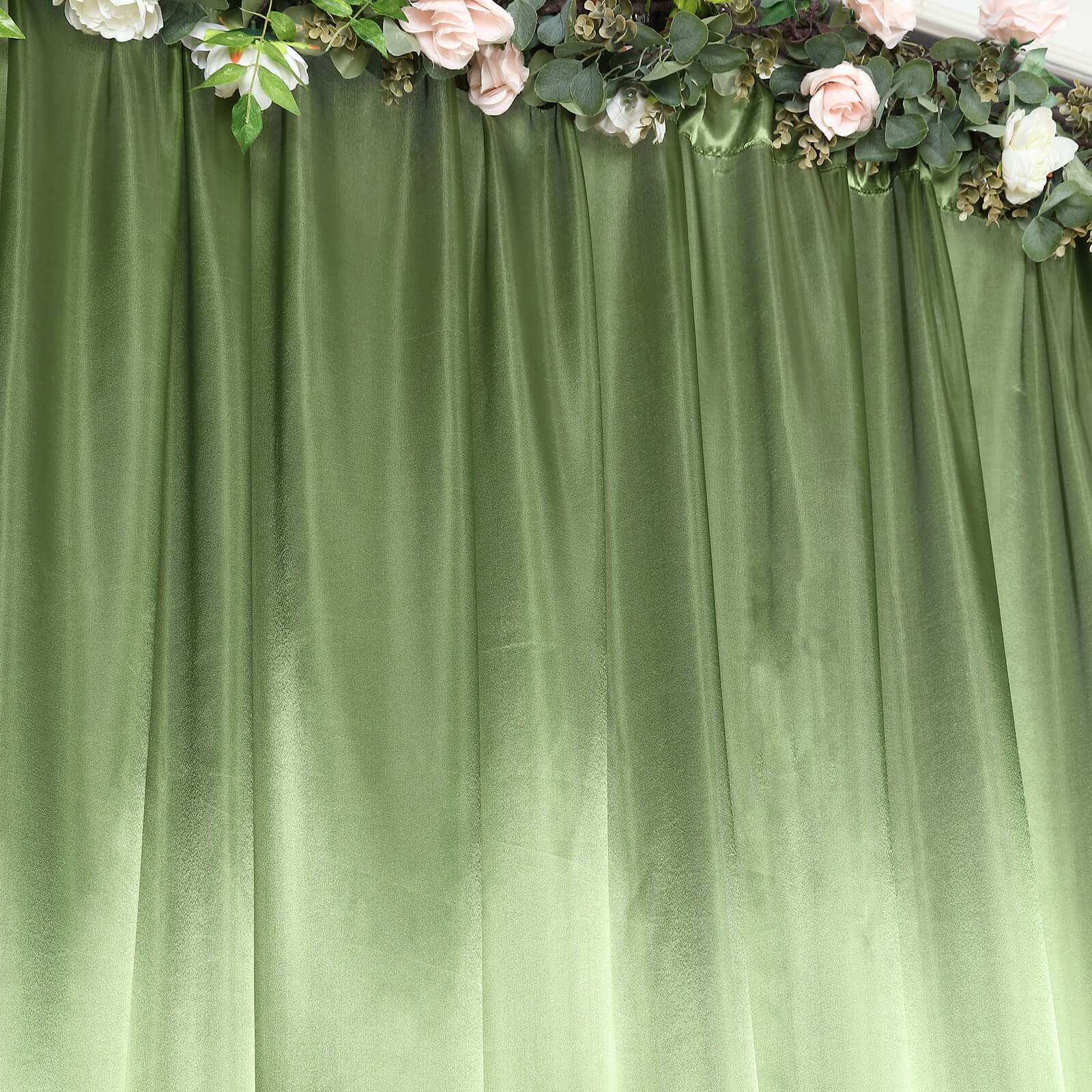 8ft x 10ft Olive Green Satin Event Backdrop Drapes for Various Occasions