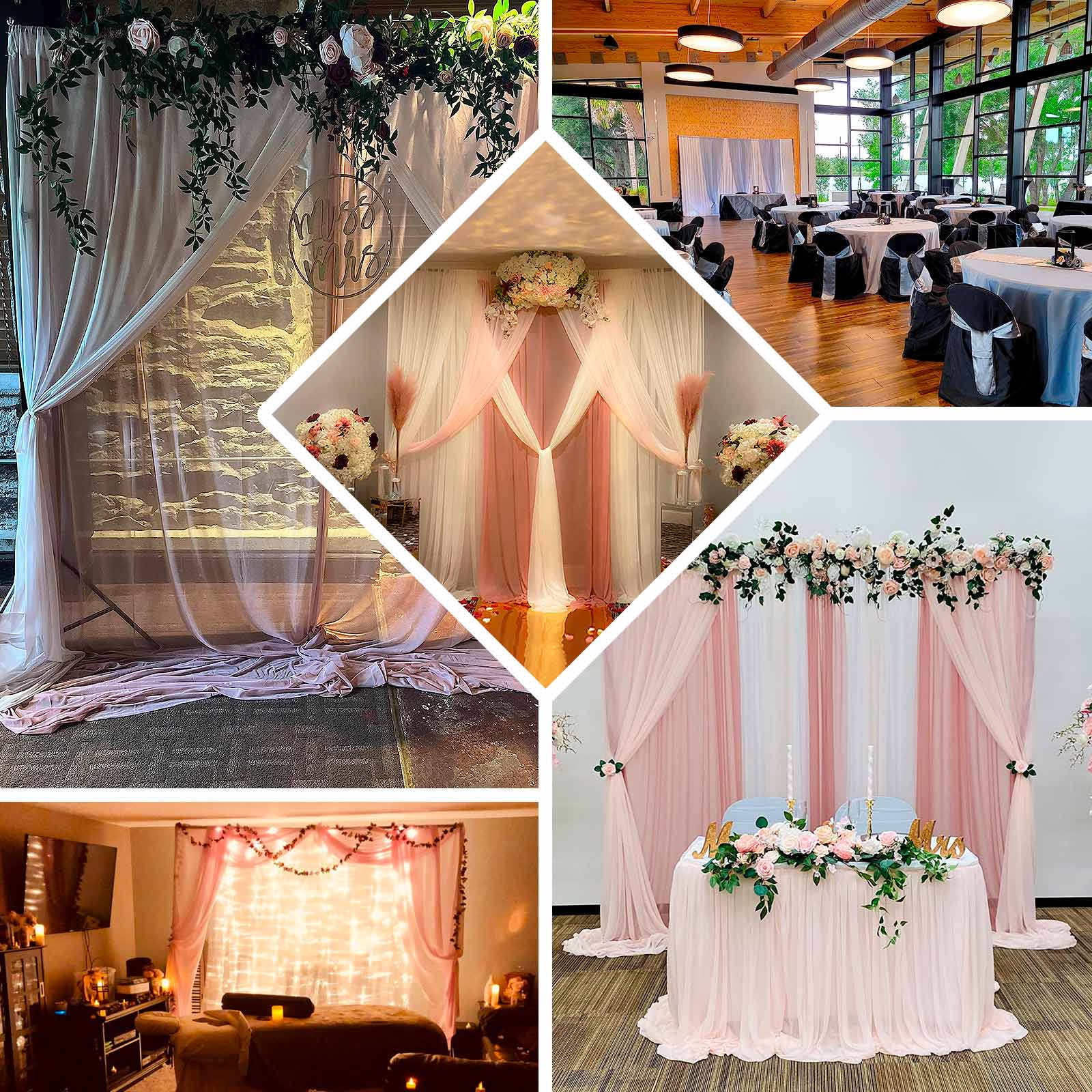 Hot Sale! 10ftx10ft Blush Dual - Layer Chiffon & Polyester Event Curtain Drapes with Rod Pockets