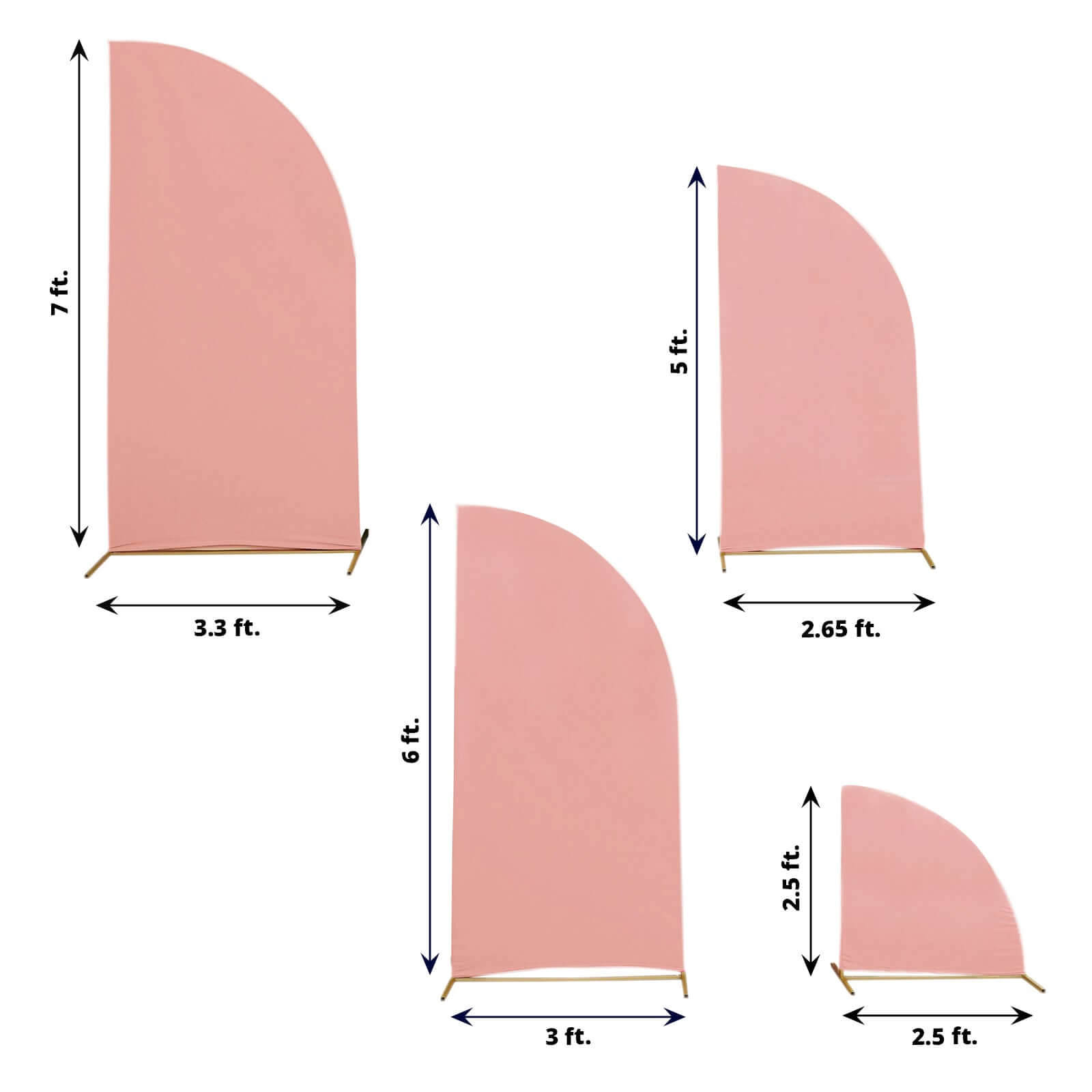 Customizable Set of 4 Dusty Rose Spandex Half - Moon Wedding Arch Backdrop Covers in Various Sizes