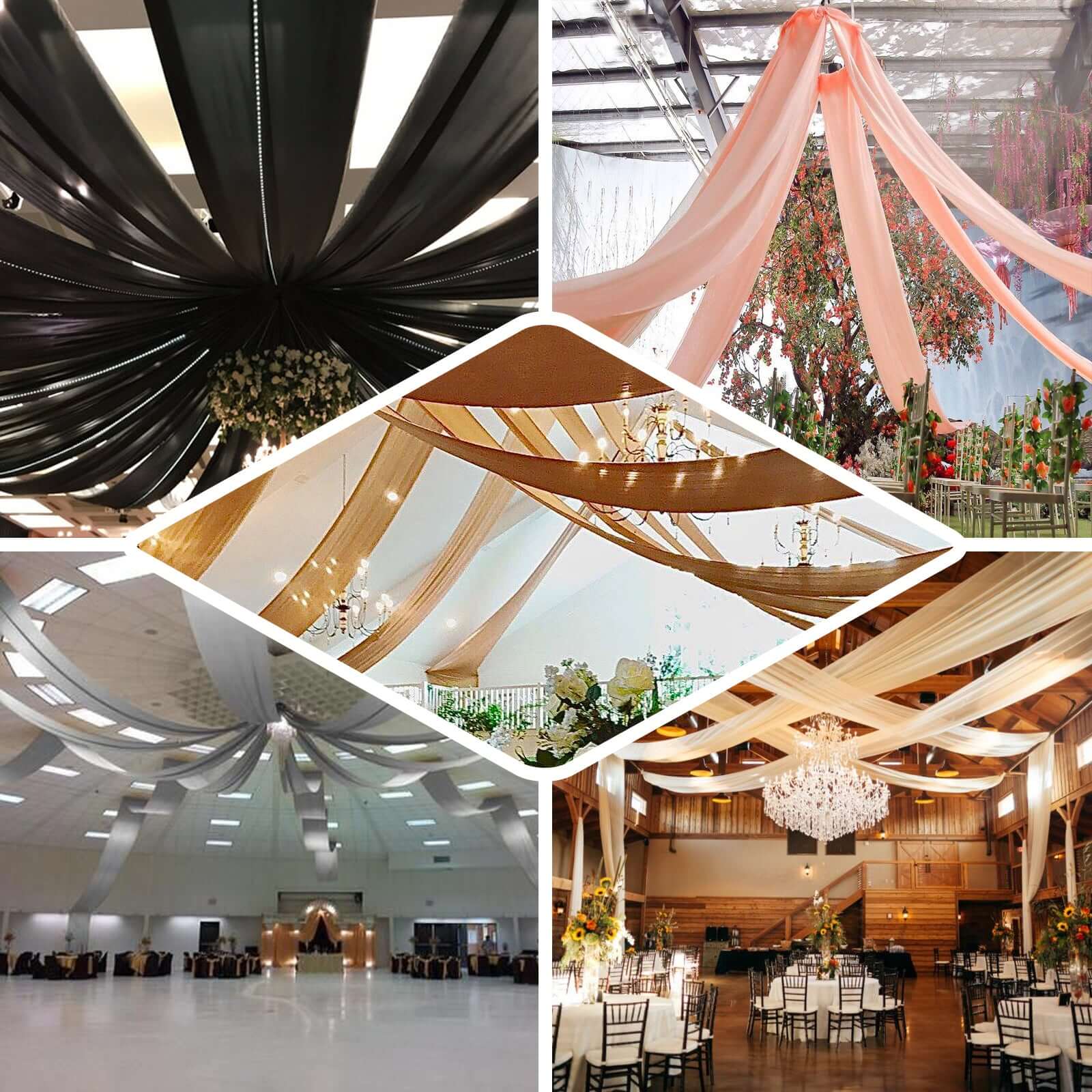 Get Durable 10ft x 30ft Gold Flame - Resistant Ceiling Drape Panels