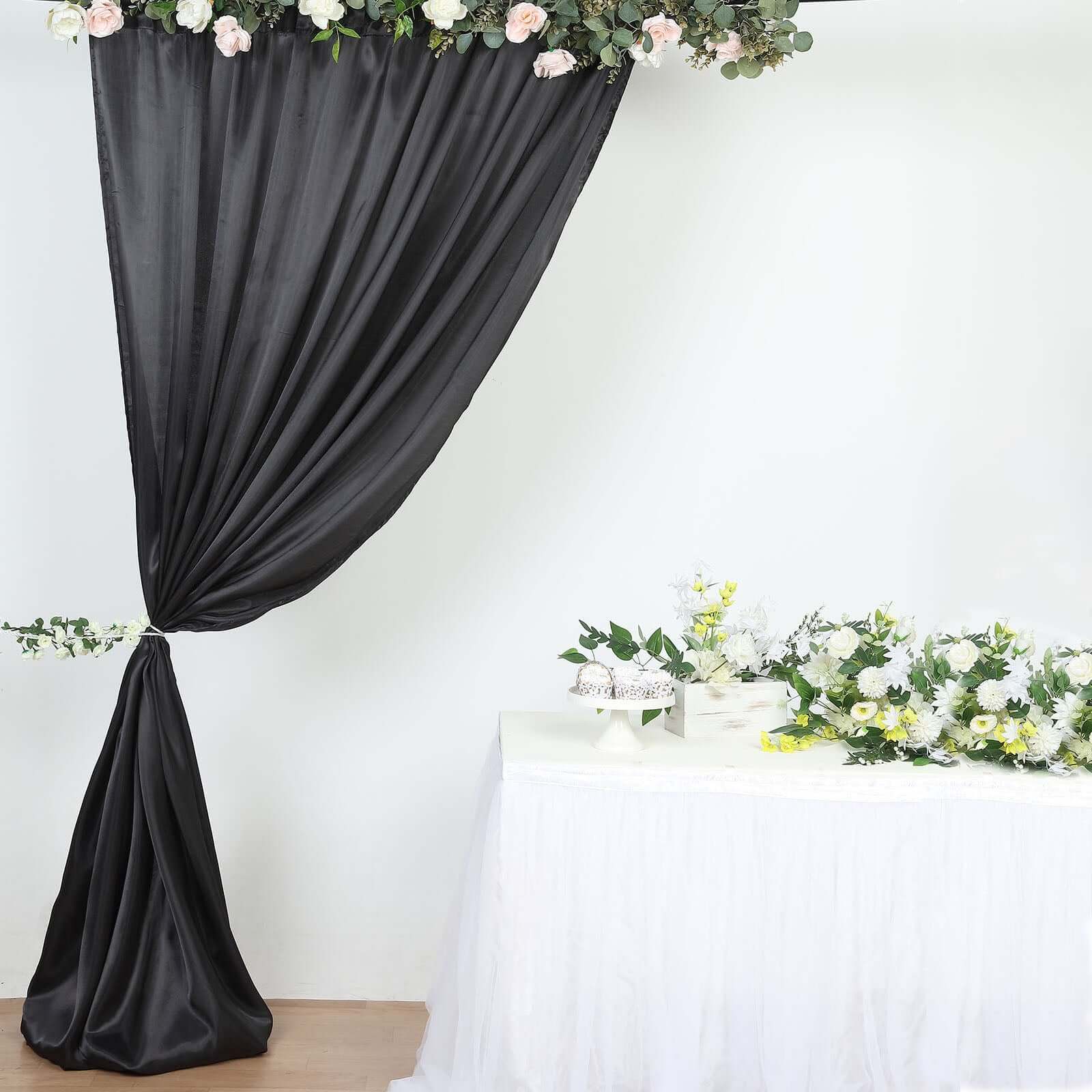 10ft x 8ft Black Satin Seamless Event Drapes for Backdrop Panels