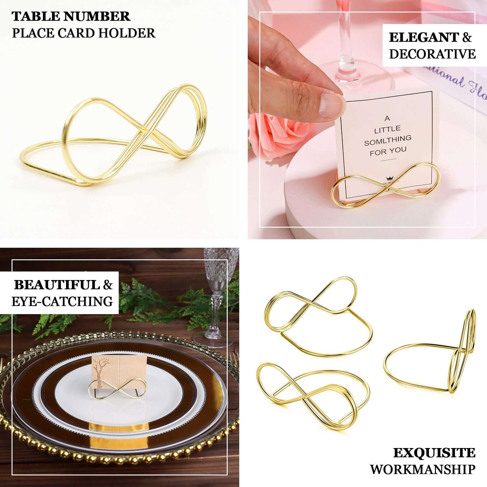 10-Piece Gold Metal Card Holder Stands with Infinity Design - Ideal for Weddings and Events