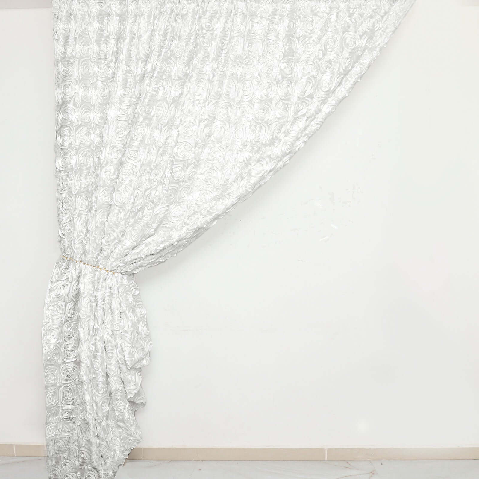 8ft by 8ft White Satin 3D Rosette Backdrop Curtain for Events