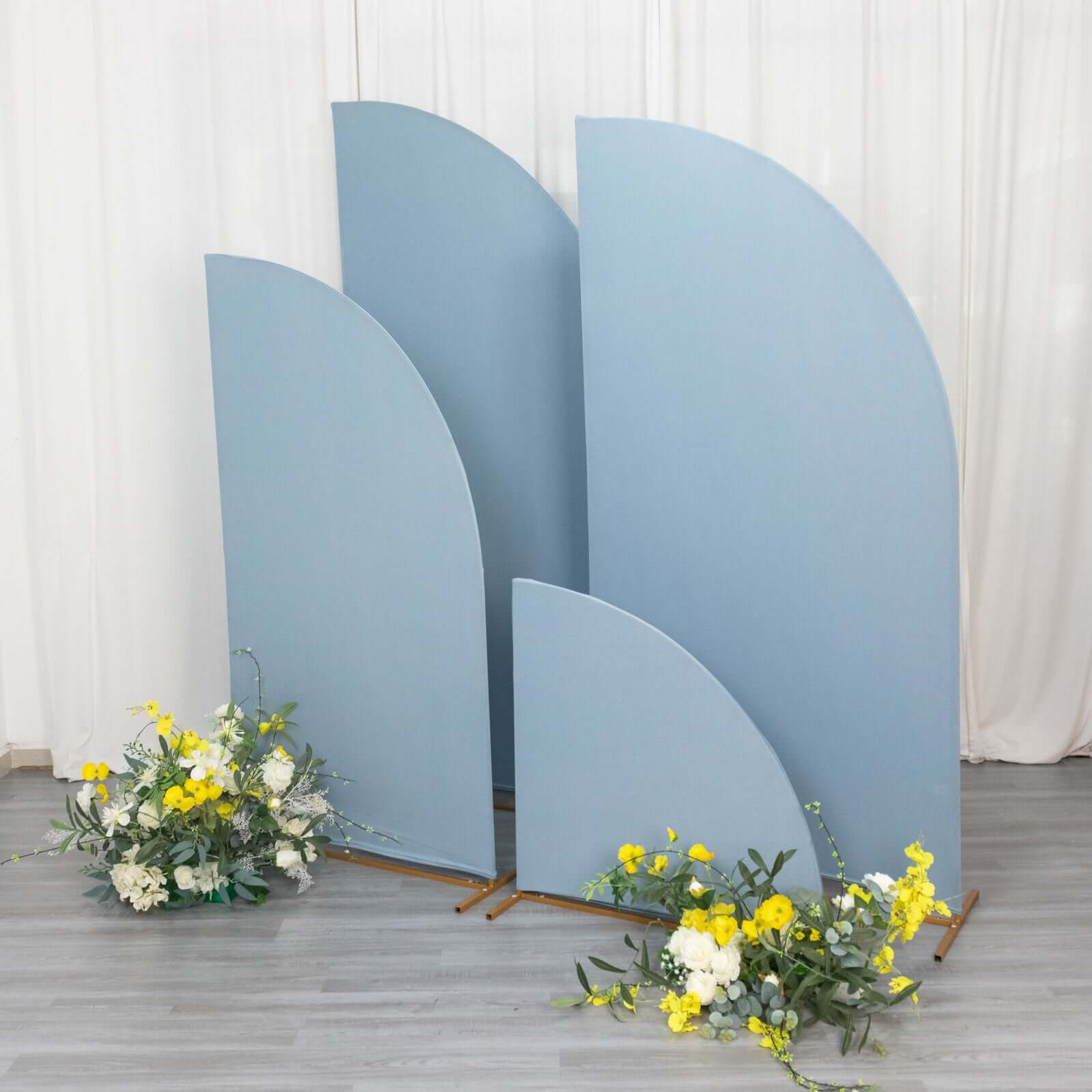 Customizable Set of 4 Matte Dusty Blue Spandex Half - Moon Wedding Arch Backdrop Covers in 4 Sizes