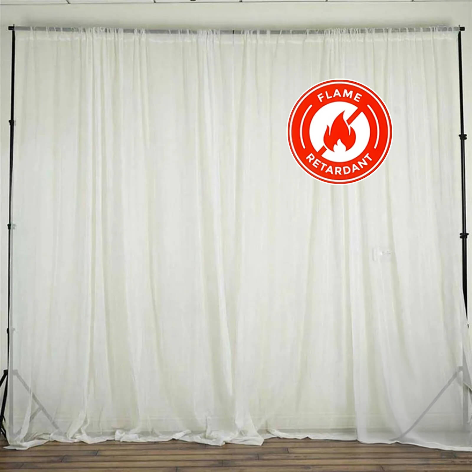 2-Pack Ivory Durable Flame-Resistant Chiffon Event Curtain Drapes, 10ftx10ft with Rod Pockets