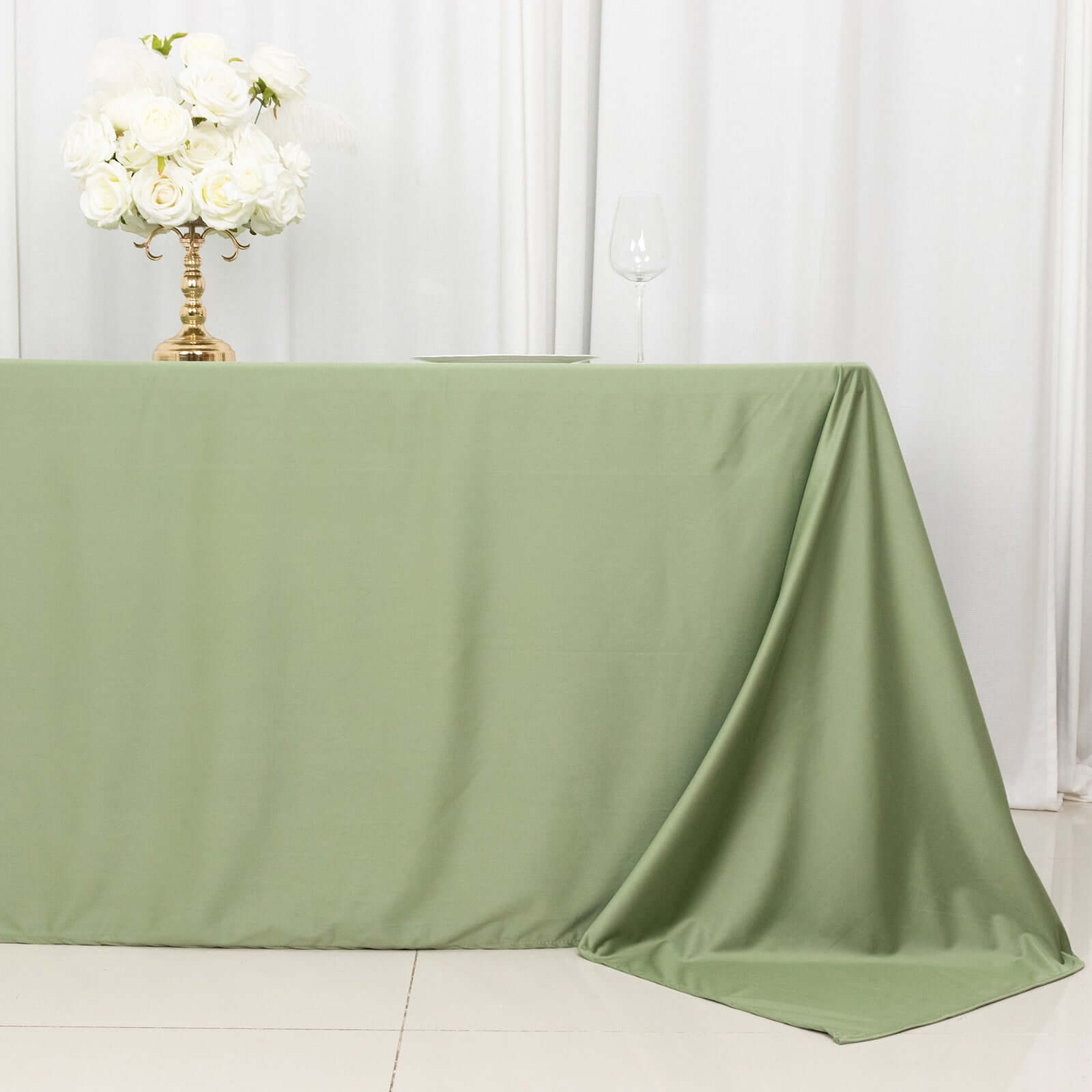 Wrinkle-Free, Stain-Resistant Dusty Sage Green Scuba Polyester 90x132 Rectangular Tablecloth