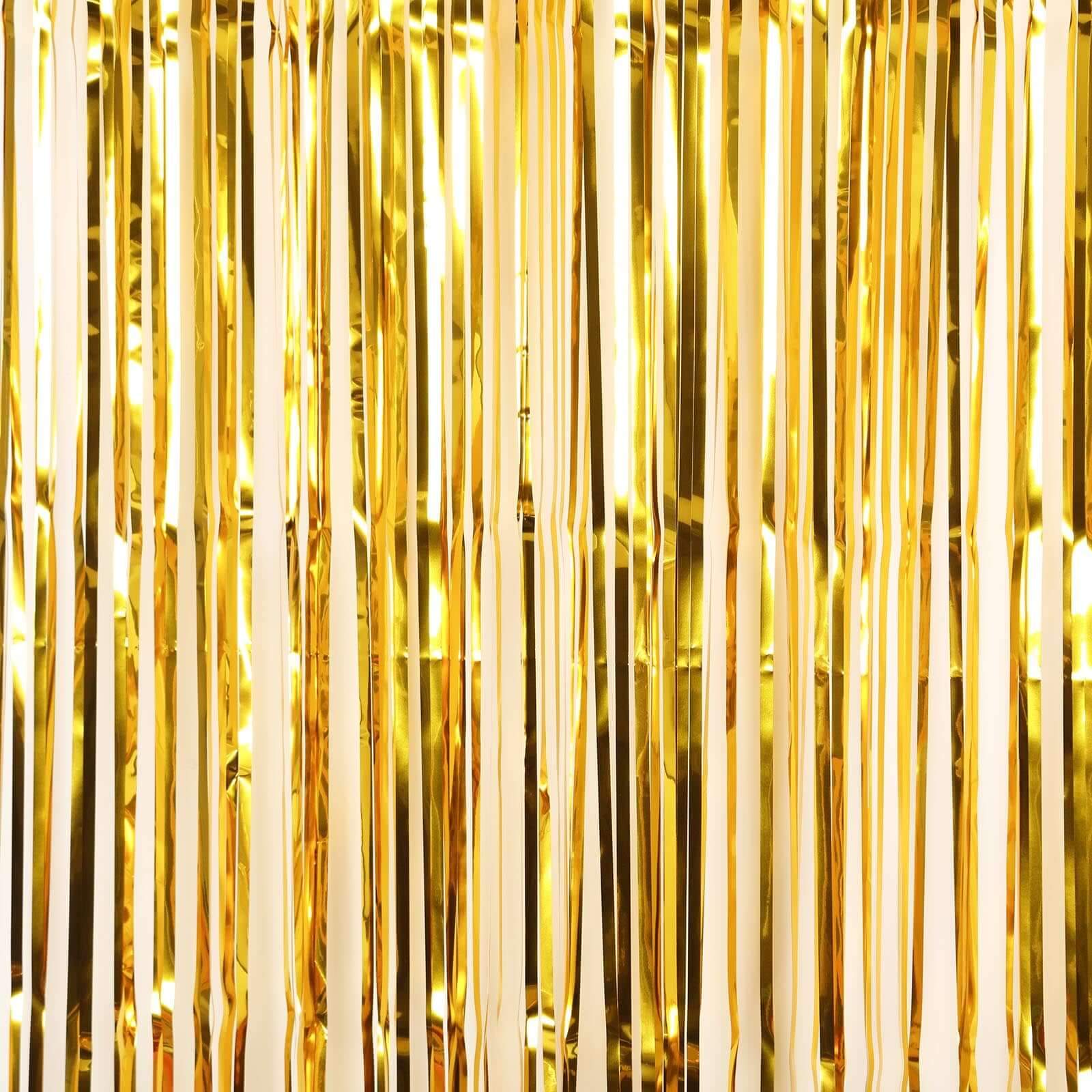 8ft Gold Metallic Foil Fringe Curtain - Ideal Party Backdrop