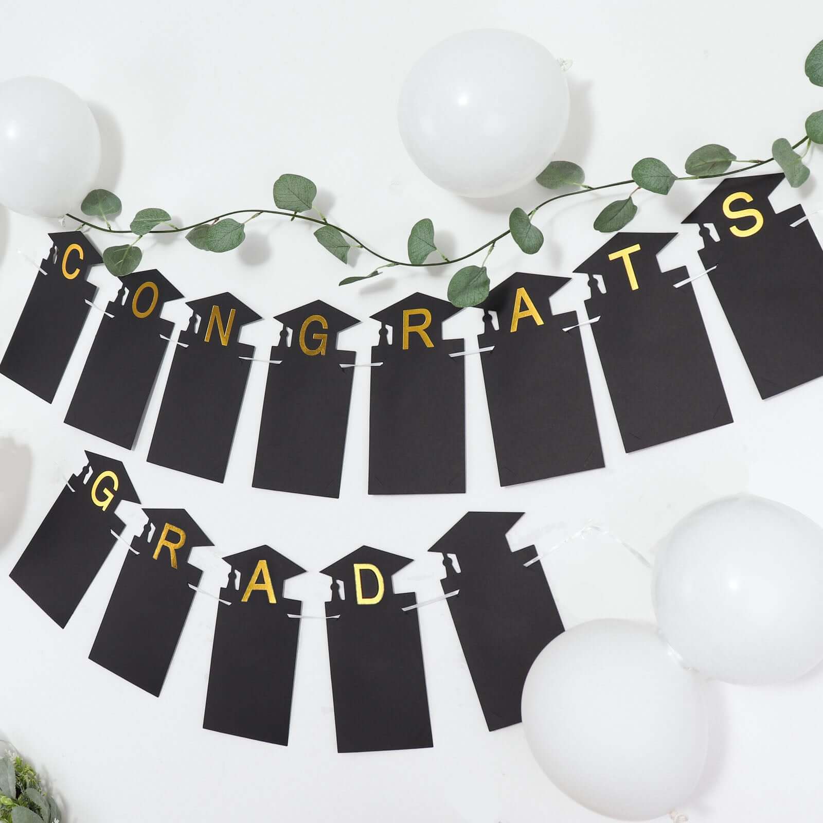 Hot! 5.5ft Black and Gold 'Congrats Grad' Paper Photo Backdrop Garland Banner