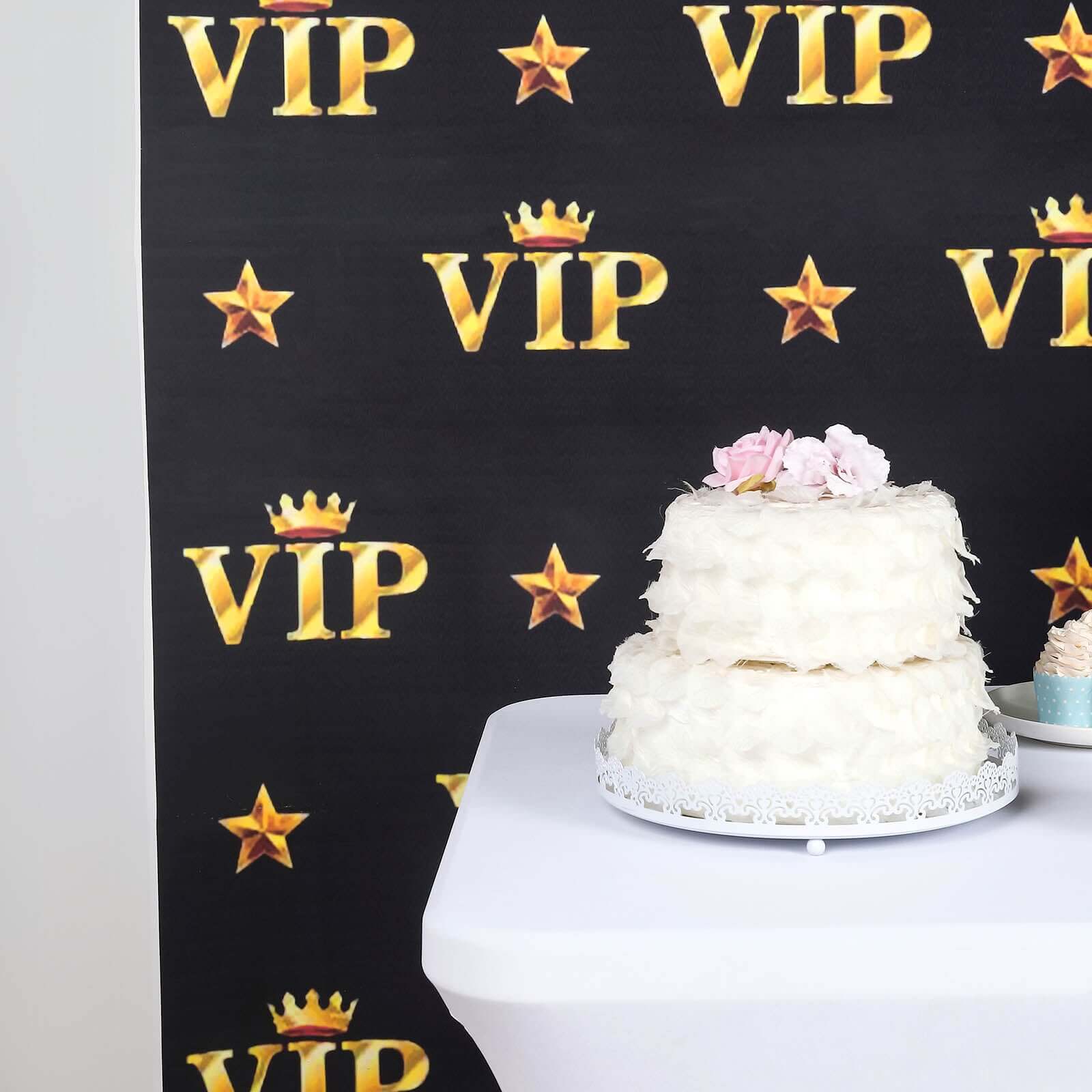 Hot Sale! 8ft x 8ft Hollywood-Style Vinyl Photography Backdrop with Gold Crown Star Design in Black & Gold