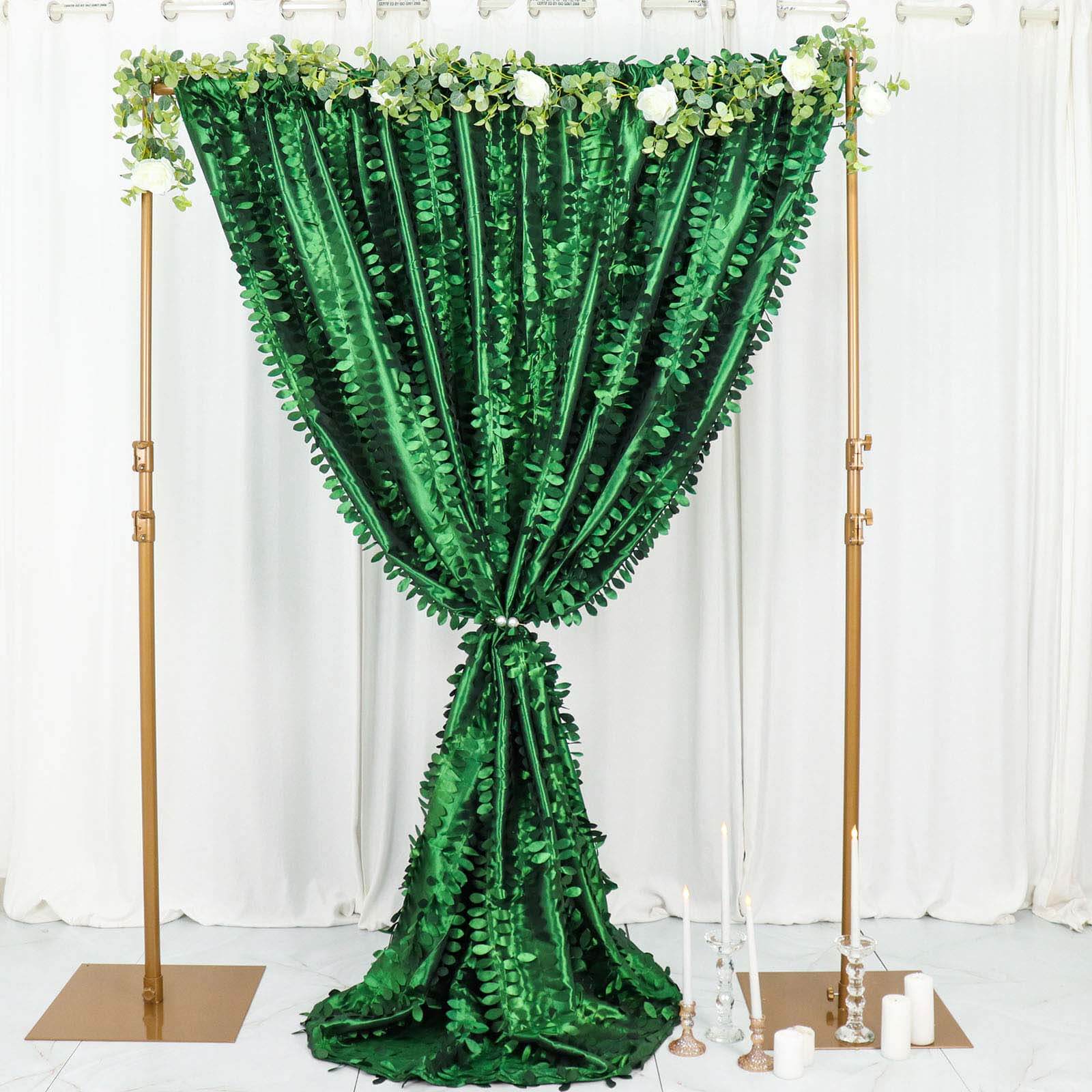 Exclusive 8ft x 8ft Green 3D Leaf Petal Taffeta Event Curtains with Rod Pocket for Backdrops