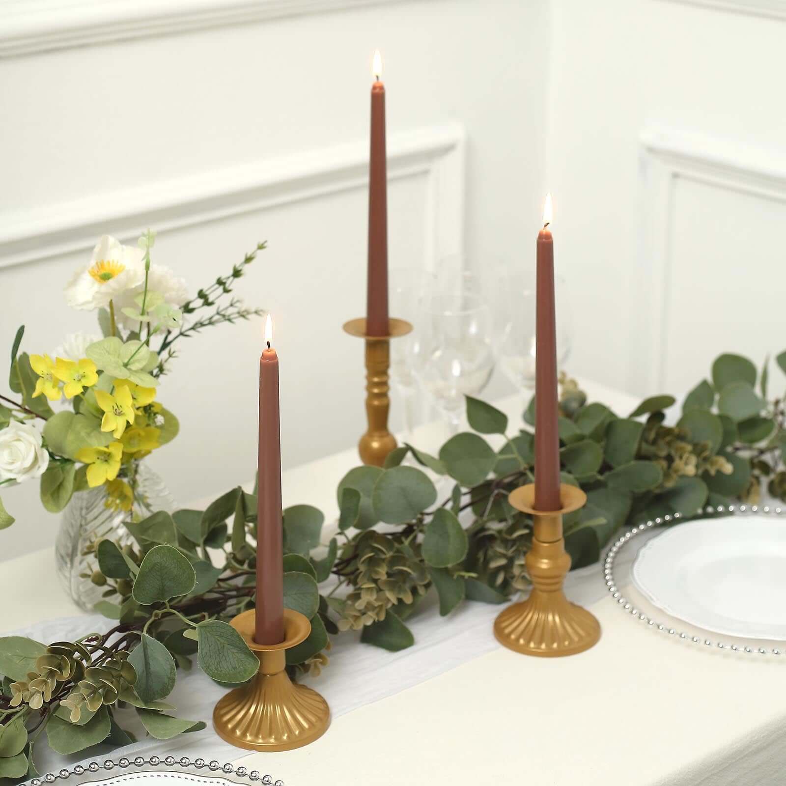 12-Piece Set of Premium Unscented Mocha Brown Taper Candles, 10 Inches Tall