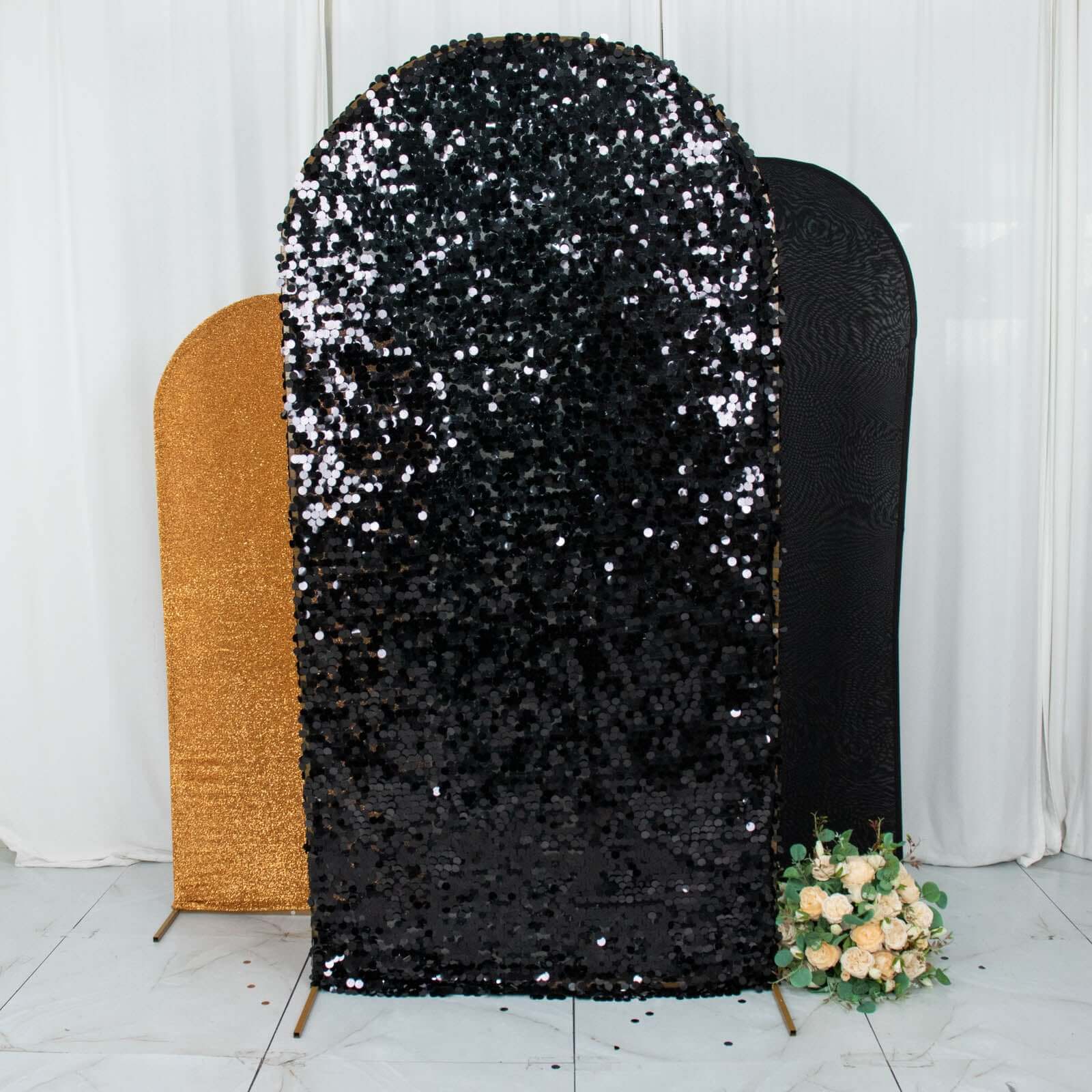 Hot Sale! Set of 3 Wedding Arch Frame Covers in Black & Gold
