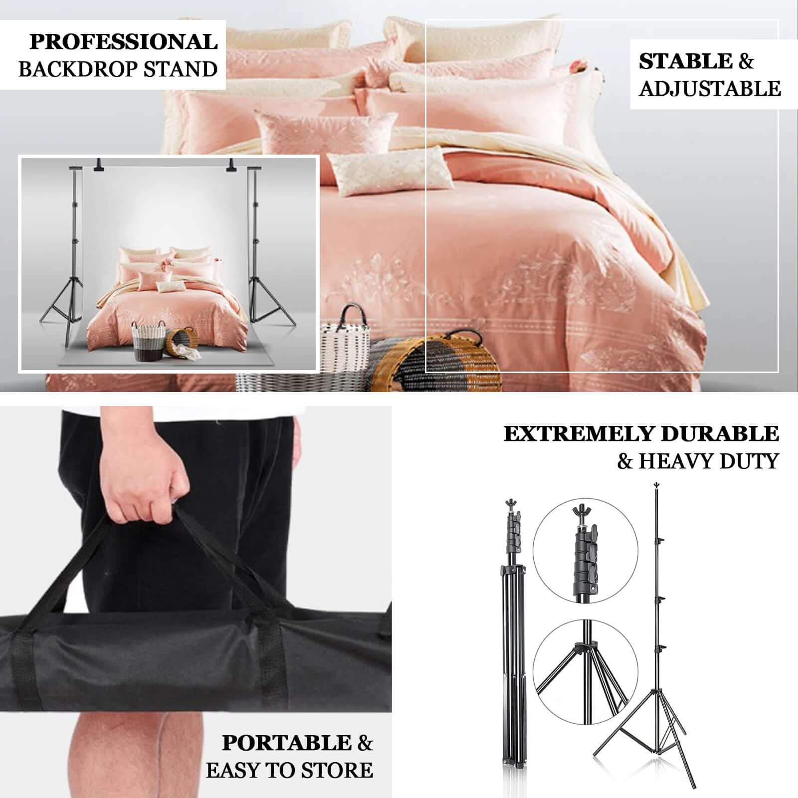 10ft Heavy-Duty Adjustable Metal DIY Portable Photo Backdrop Stand Set