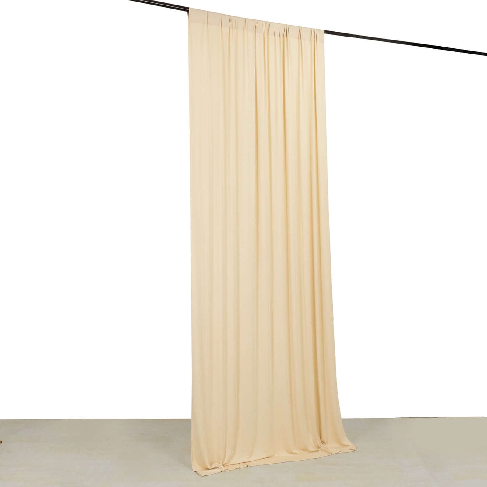 Beige Wrinkle-Free 4-Way Stretch Spandex Event Backdrop Drapes, 5ft x 10ft with Rod Pockets
