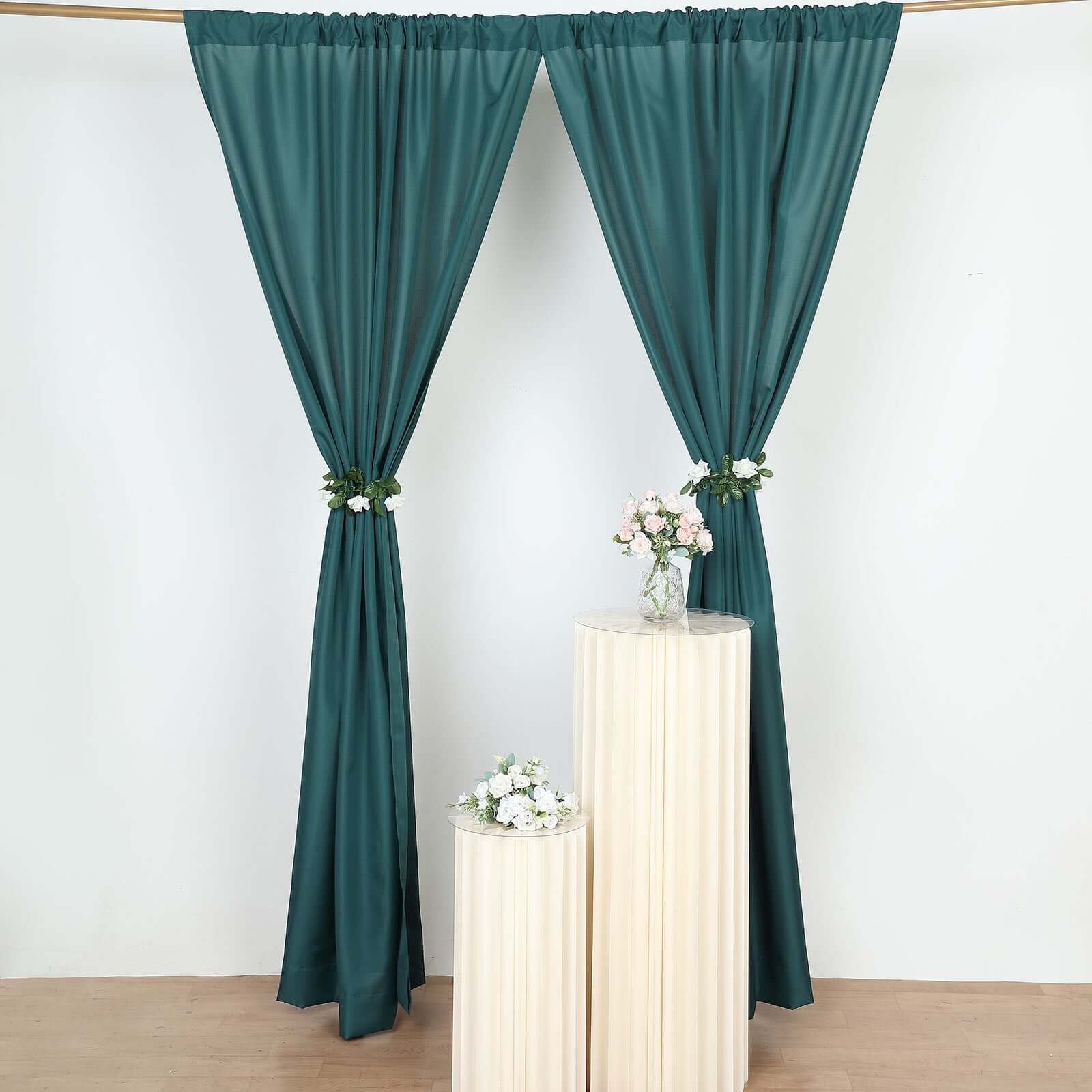 2-Pack 10ftx8ft Peacock Teal Polyester Event Drapes with Rod Pockets, 130 GSM