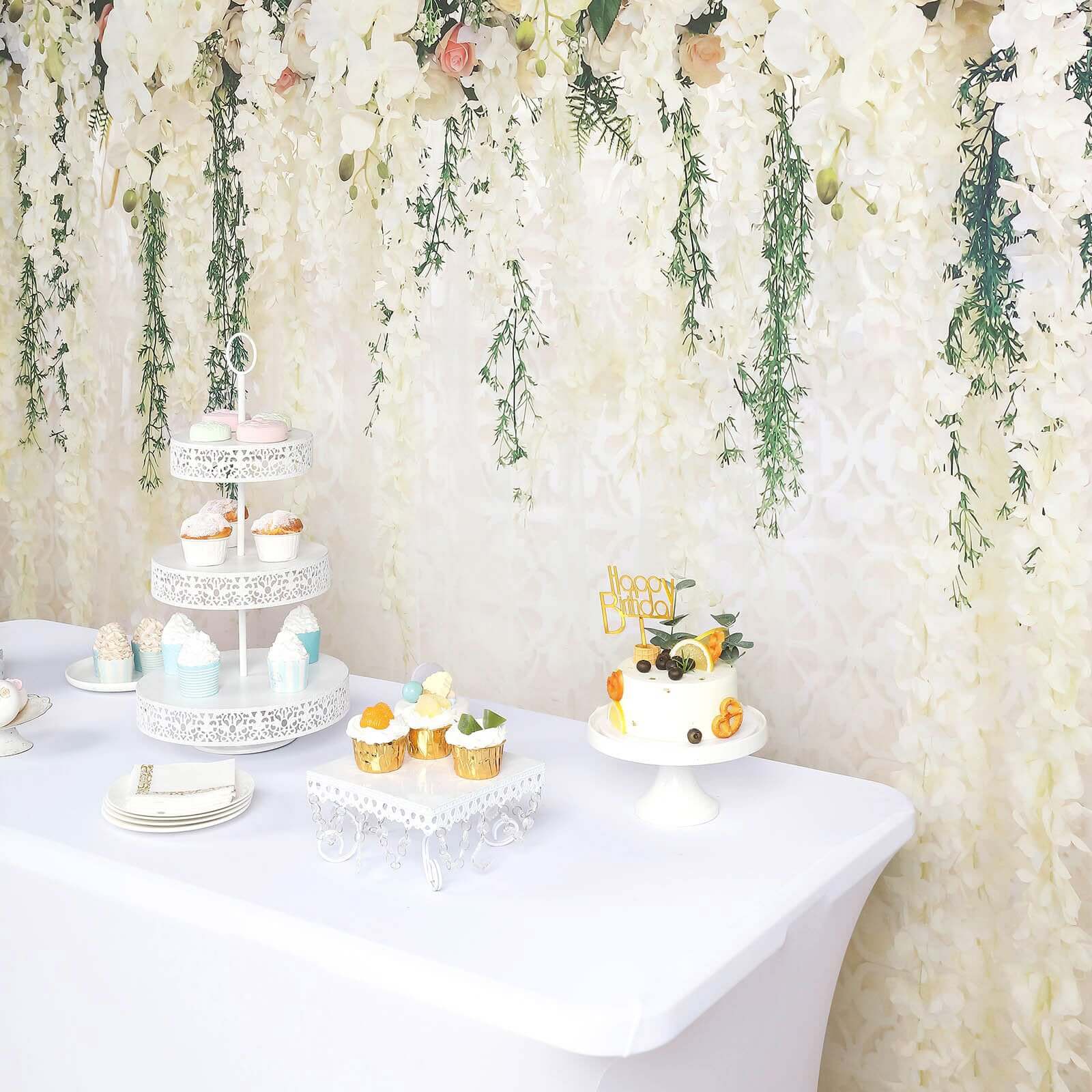 8ft x 8ft Lightweight Vinyl Photography Backdrop with White Rose and Floral Print