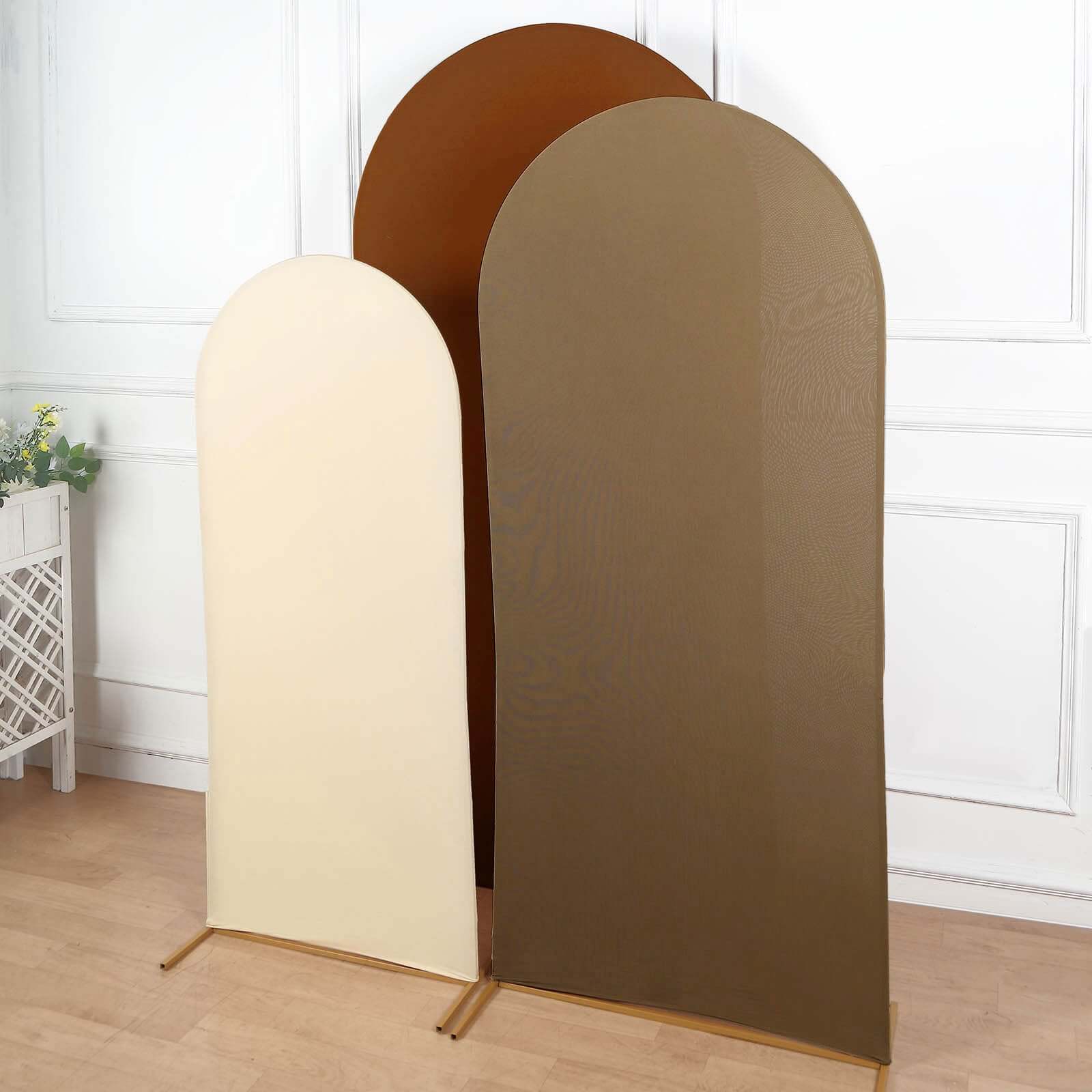 Exclusive Set of 3 Mixed Natural Spandex Fitted Covers for Round Top Wedding Arch - 5ft, 6ft, 7ft
