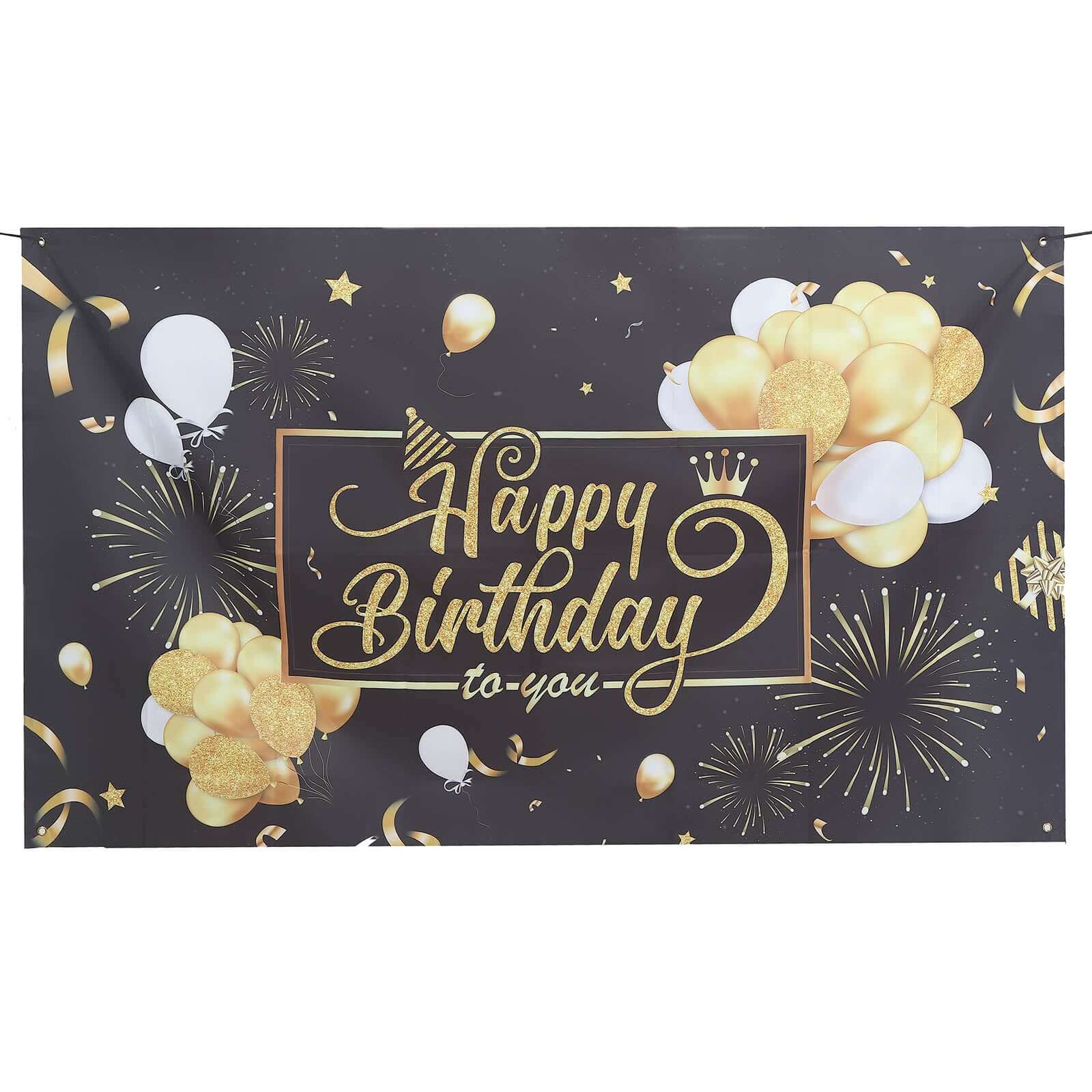 Hot Sale! 6ft x 3ft Black and Gold Polyester Happy Birthday Photo Booth Backdrop Decoration Banner