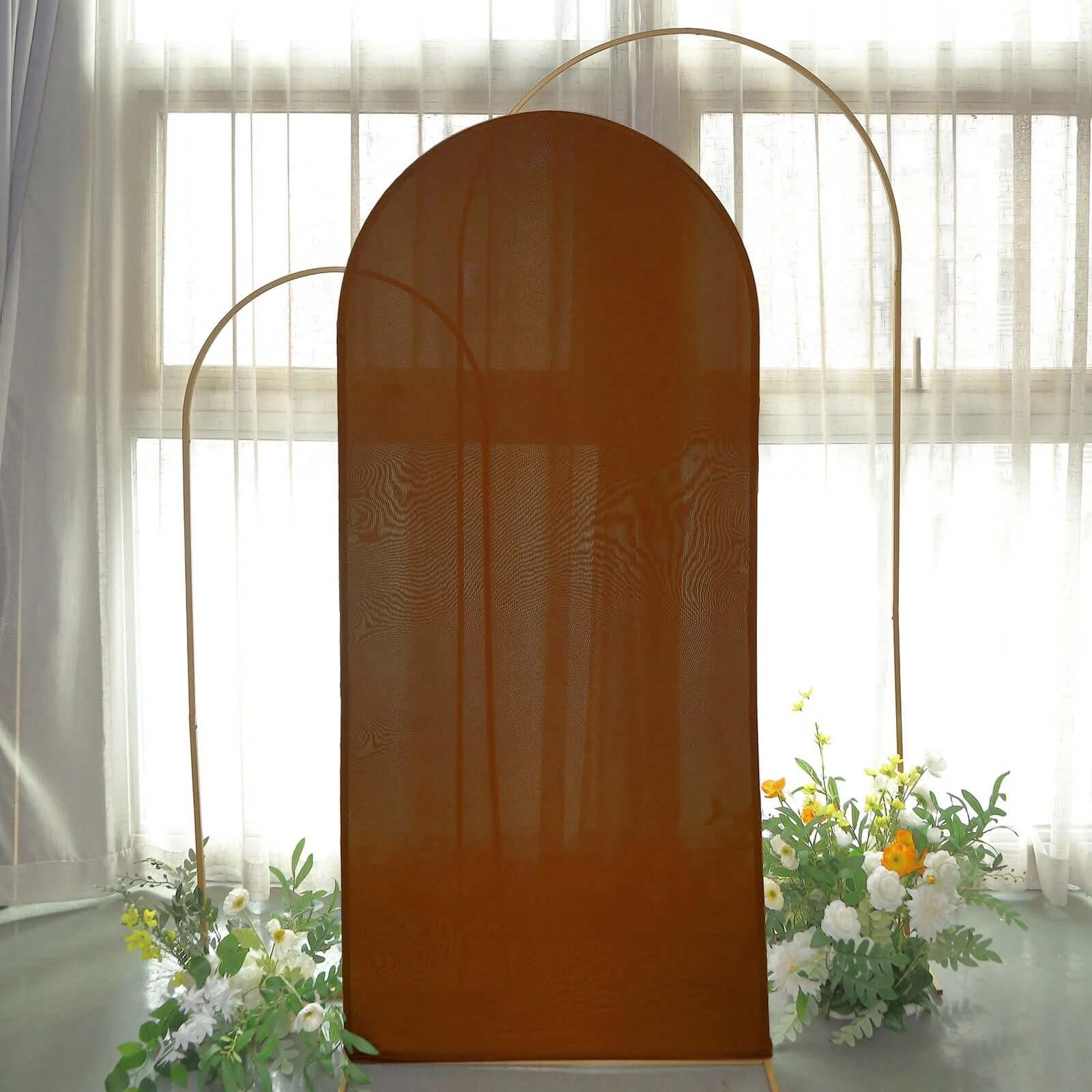 6ft Cinnamon Brown Spandex Fitted Cover for Round Top Wedding Arch - Ideal Decor