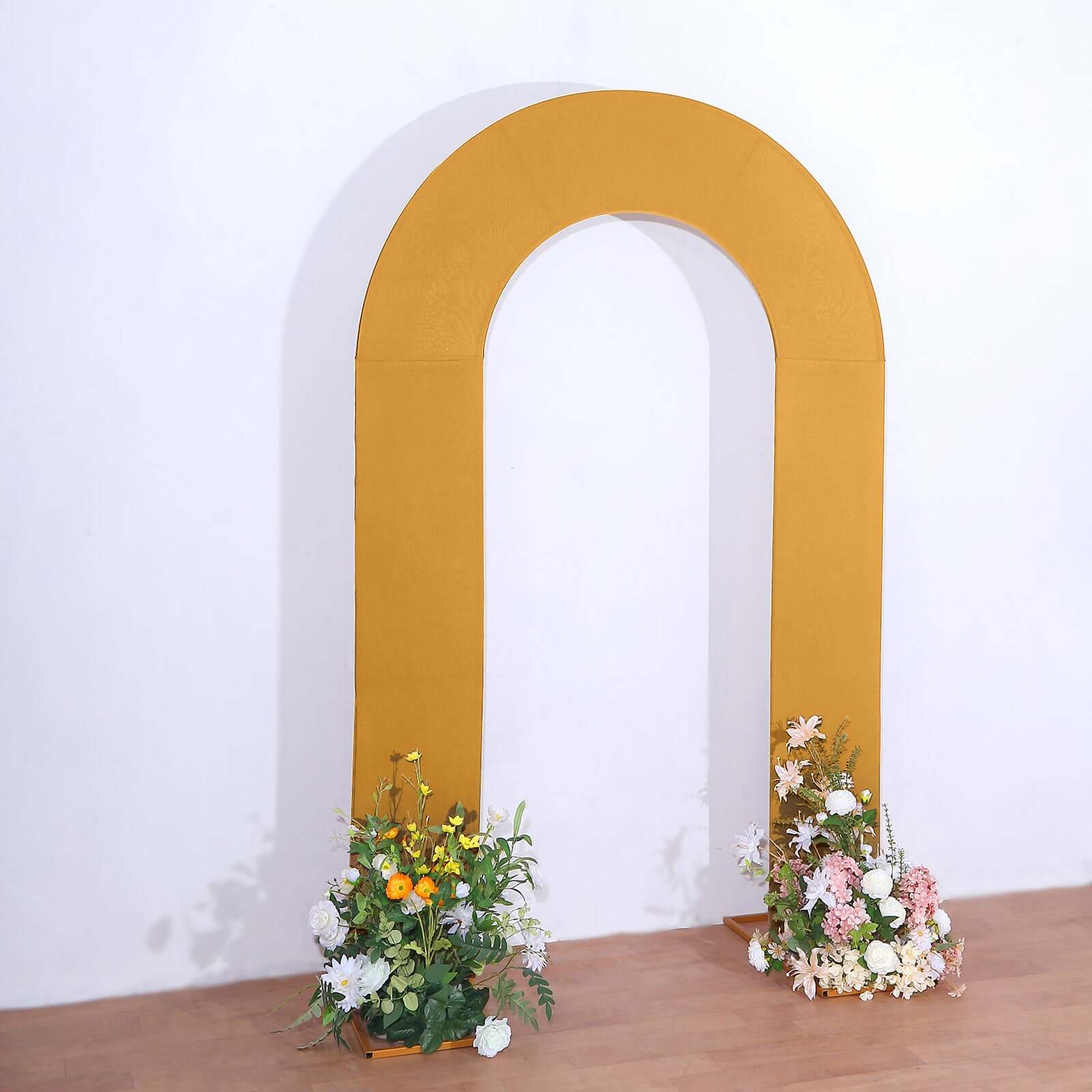 8ft Double-Sided Gold U-Shaped Spandex Fitted Slipcover for Wedding Arch