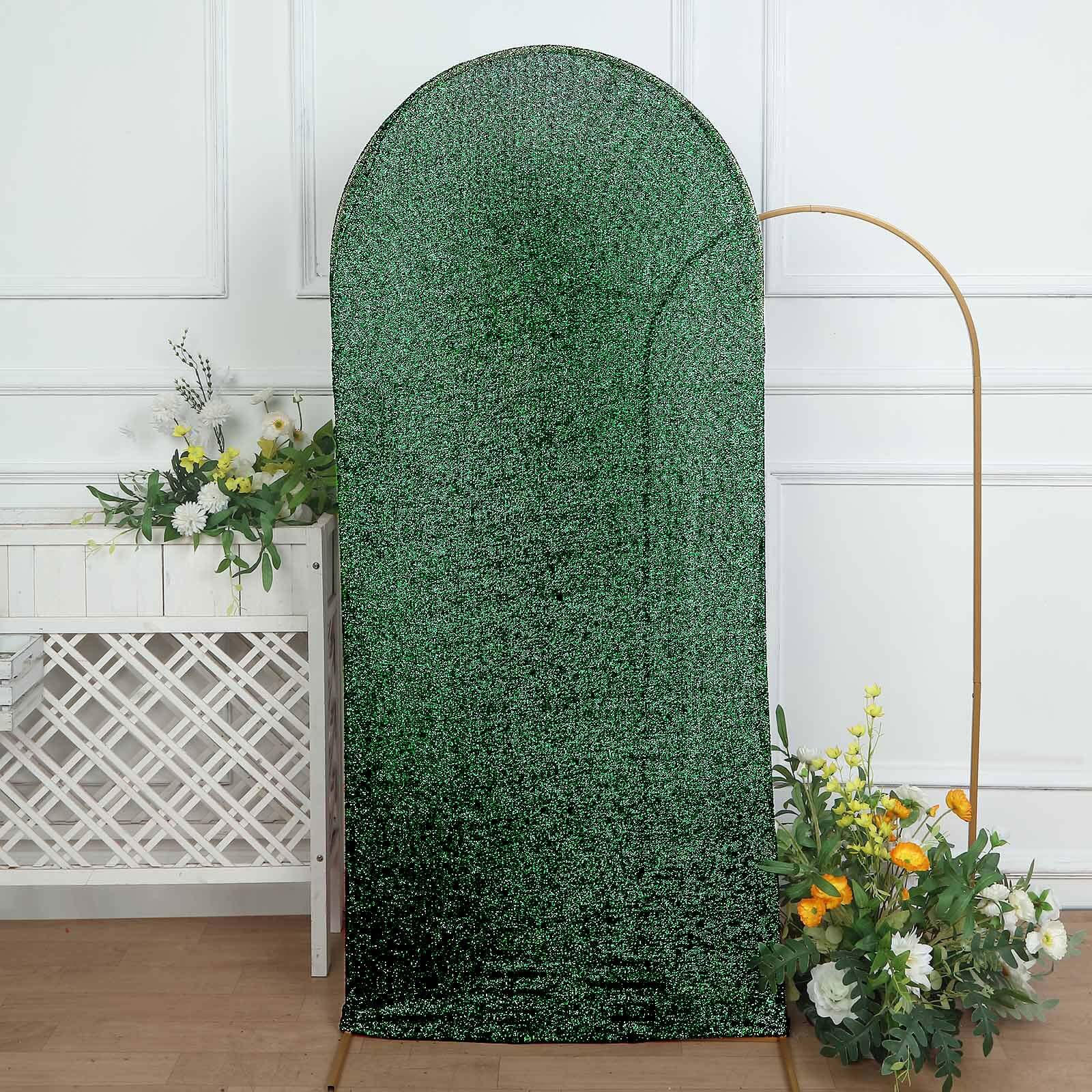 Exclusive 6ft Hunter Emerald Green Shimmer Tinsel Spandex Cover for Fitted Round Top Wedding Arch
