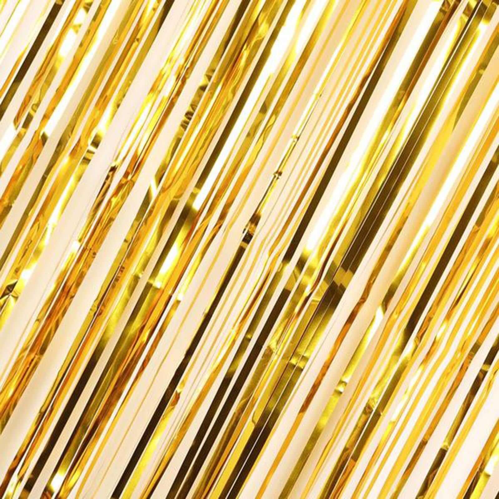 8ft Gold Metallic Foil Fringe Curtain - Ideal Party Backdrop