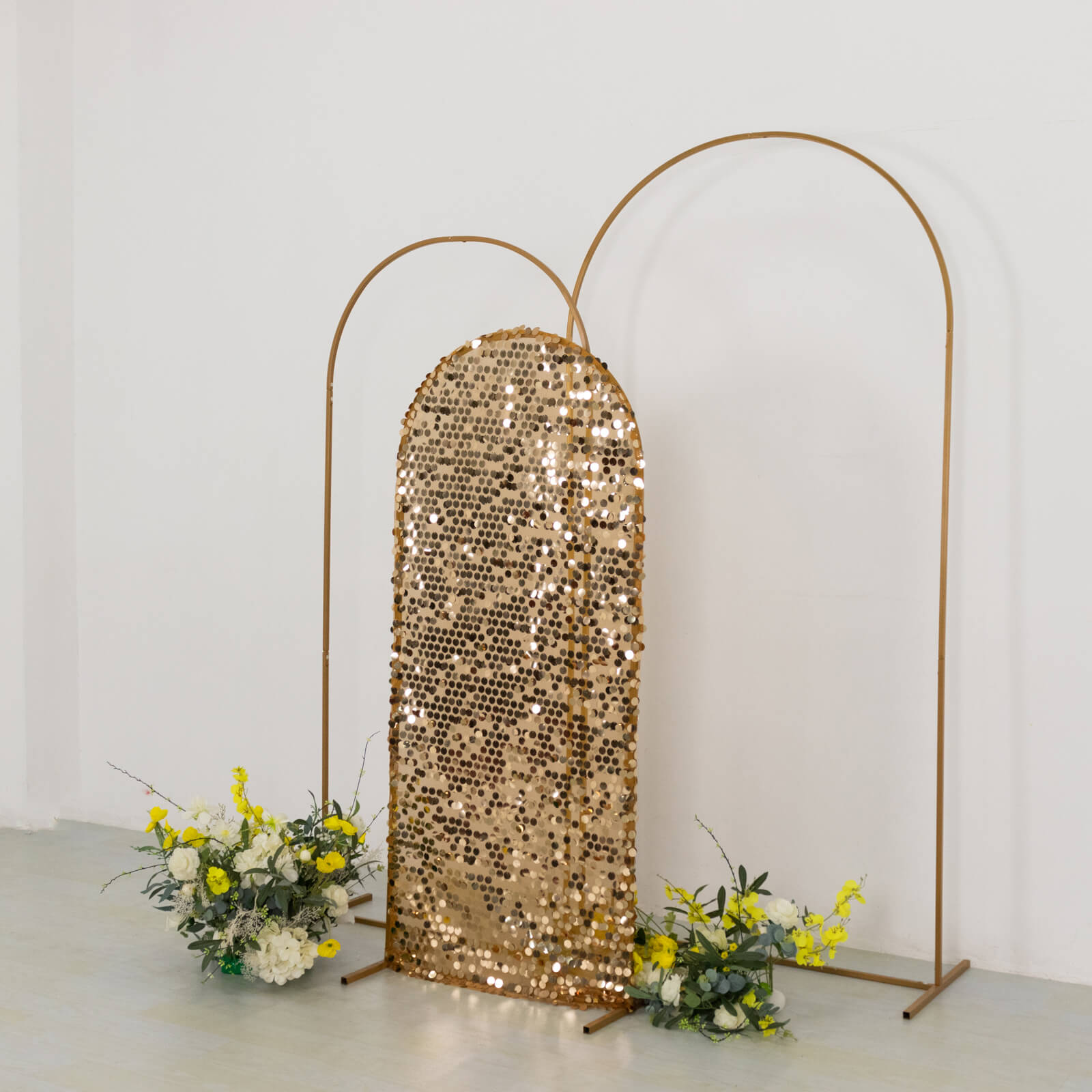 5ft Sparkling Gold Payette Sequin Fitted Cover for Round Top Wedding Arch Stand