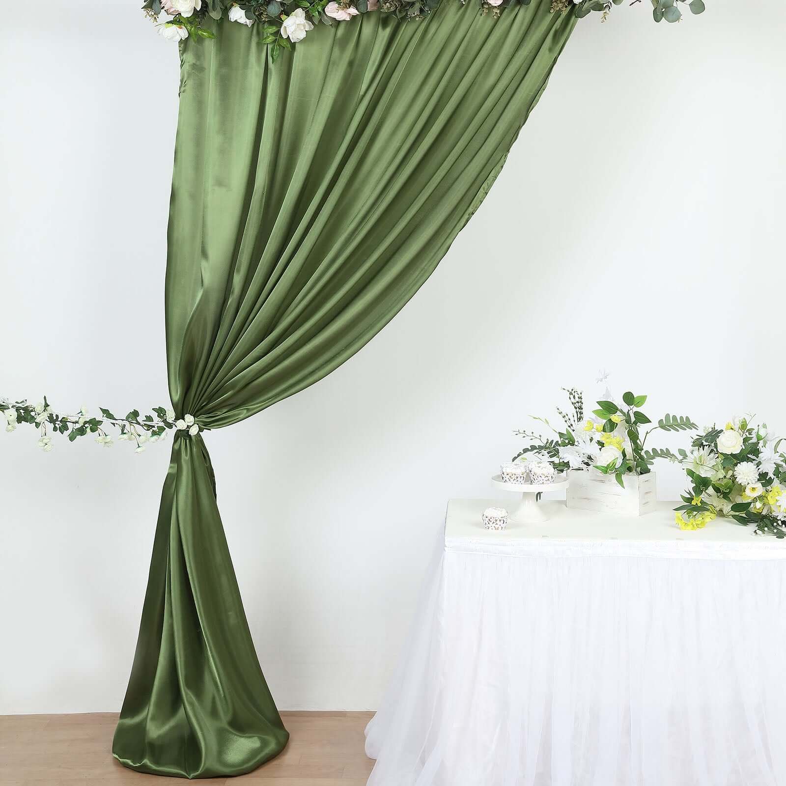 8ft x 10ft Olive Green Satin Event Backdrop Drapes for Various Occasions