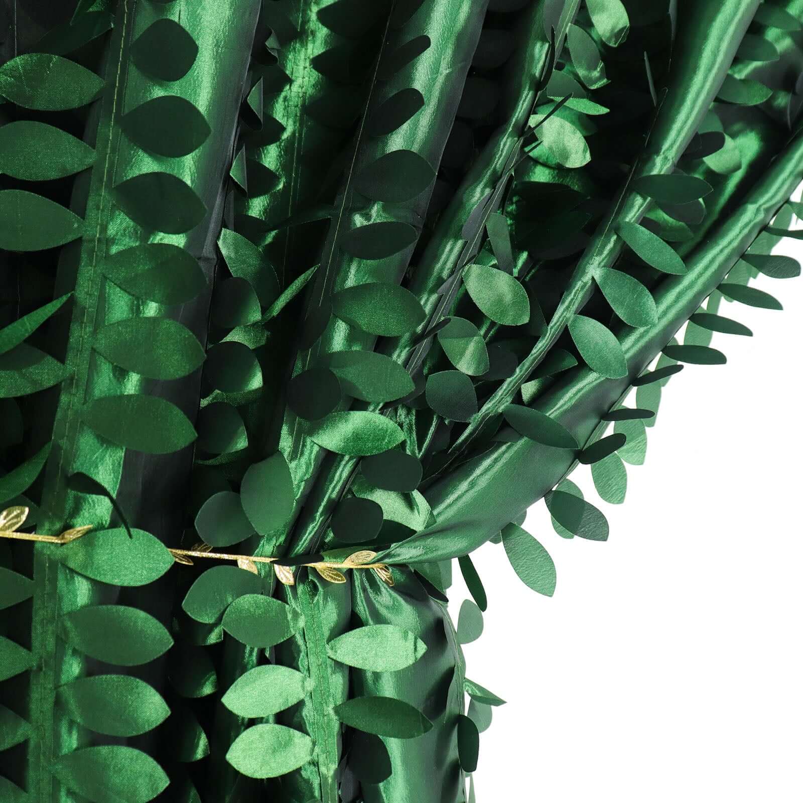 Exclusive 8ft x 8ft Green 3D Leaf Petal Taffeta Event Curtains with Rod Pocket for Backdrops