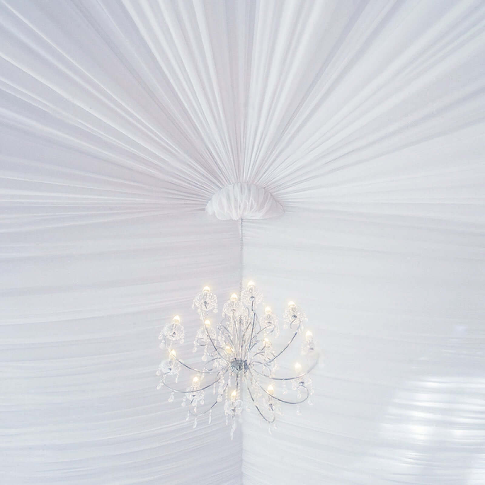 Commercial-Grade Fire-Retardant White Scuba Polyester Ceiling Drape Panel - 5ft x 40ft, Wrinkle-Free with Rod Pockets