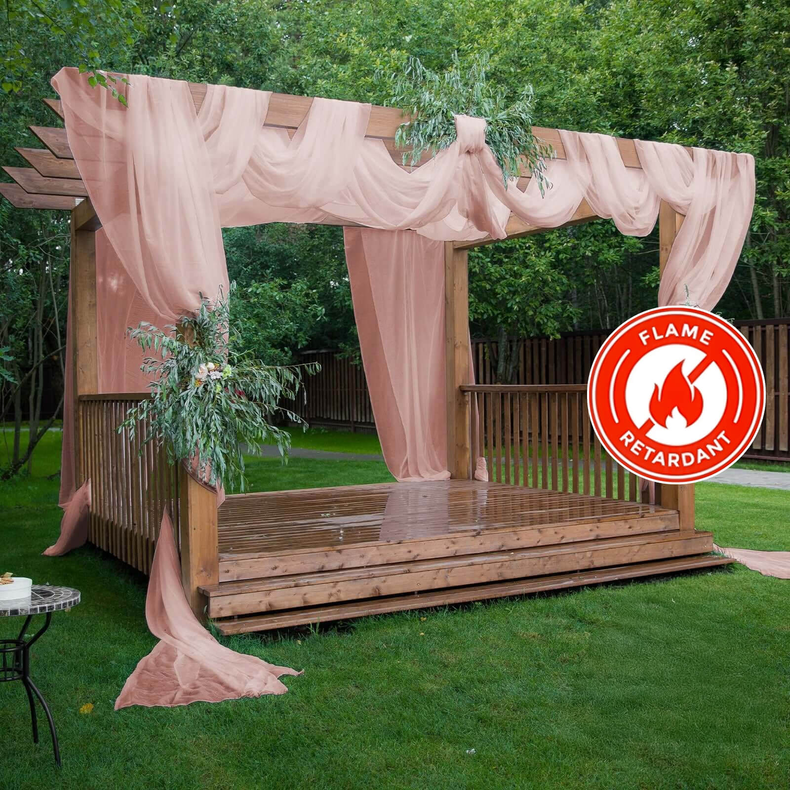 5ft x 32ft High - Quality Dusty Rose Chiffon Flame - Resistant Curtain Panel with Rod Pocket