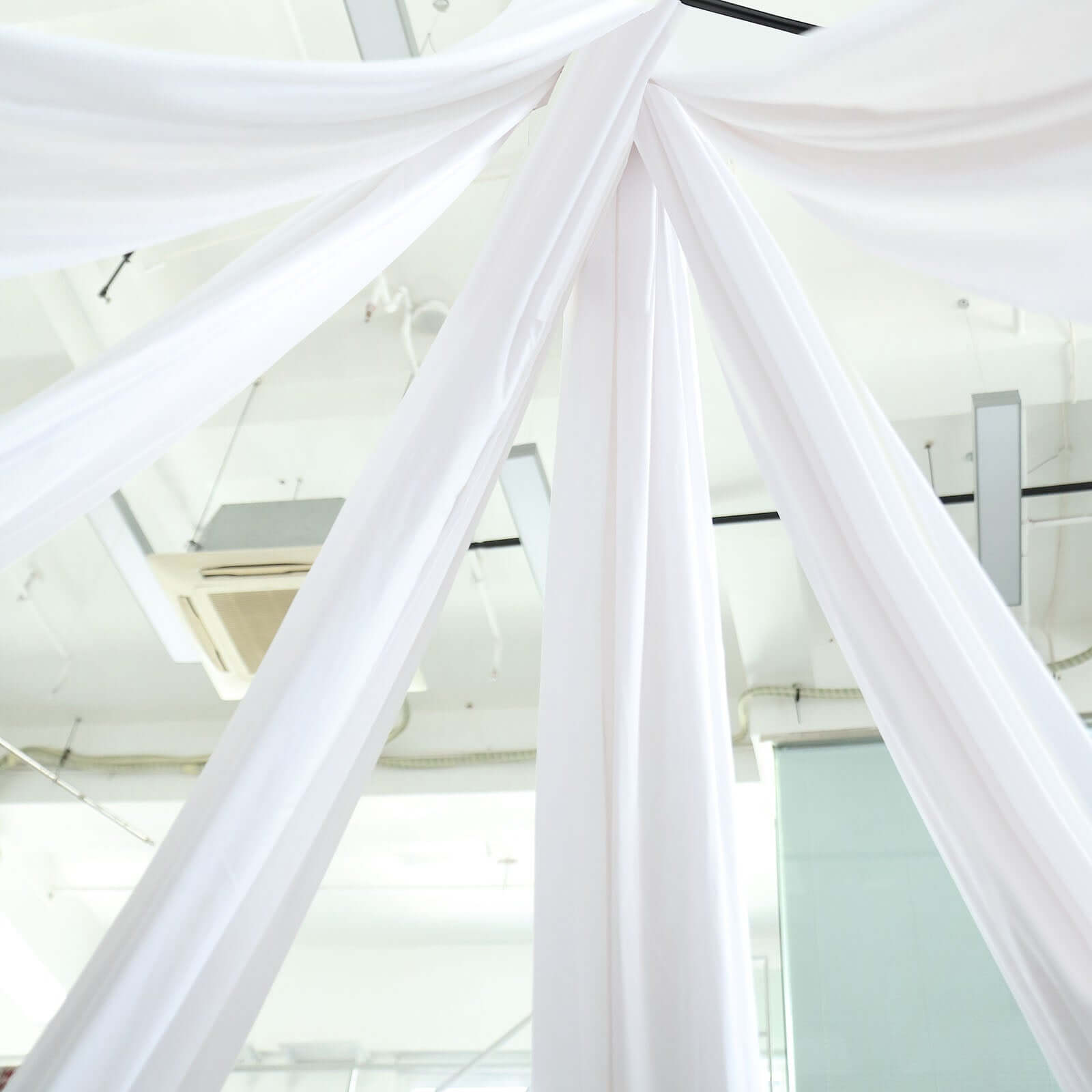 Commercial-Grade Fire-Retardant White Scuba Polyester Ceiling Drape Panel - 5ft x 40ft, Wrinkle-Free with Rod Pockets