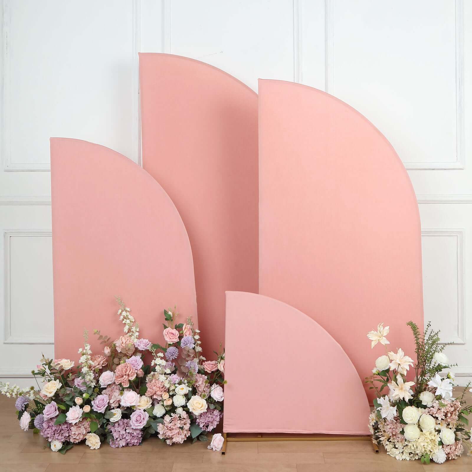 Customizable Set of 4 Dusty Rose Spandex Half - Moon Wedding Arch Backdrop Covers in Various Sizes