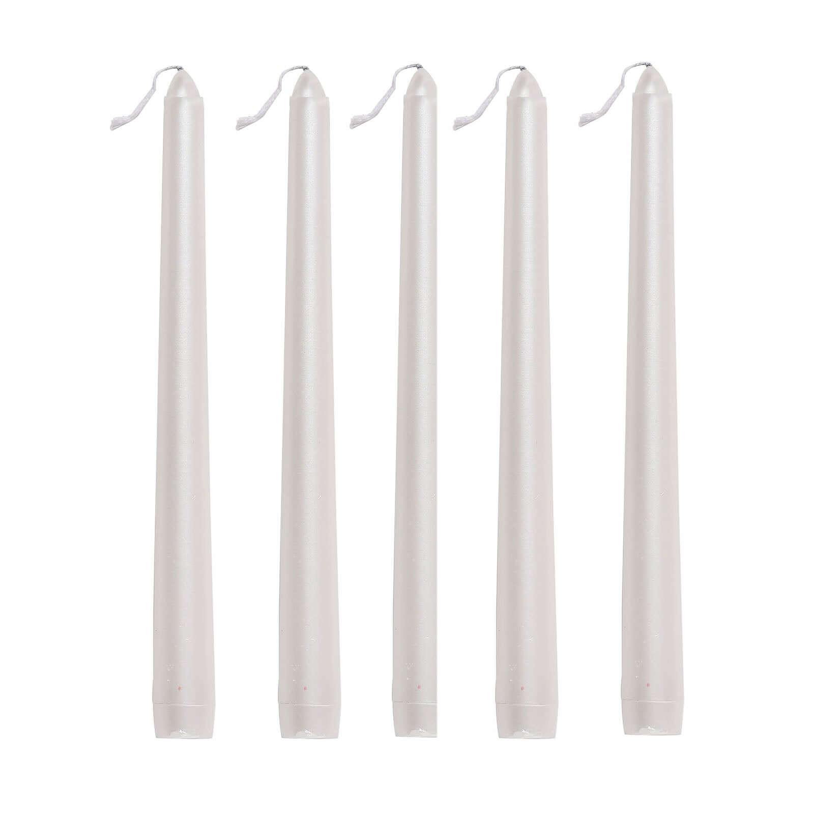 12-Piece Set of Premium Unscented Metallic Pearl White Taper Candles for Elegant Occasions