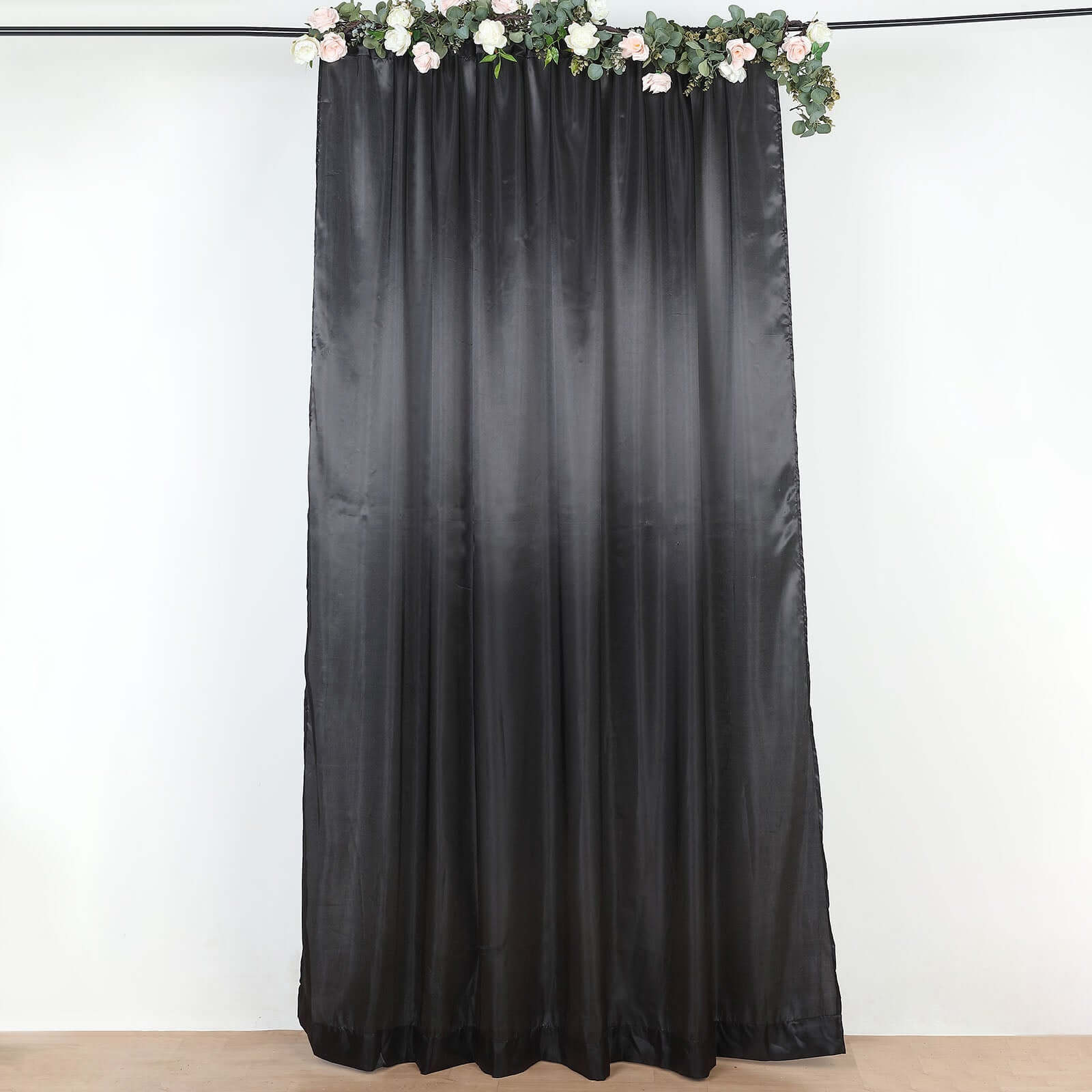 10ft x 8ft Black Satin Seamless Event Drapes for Backdrop Panels
