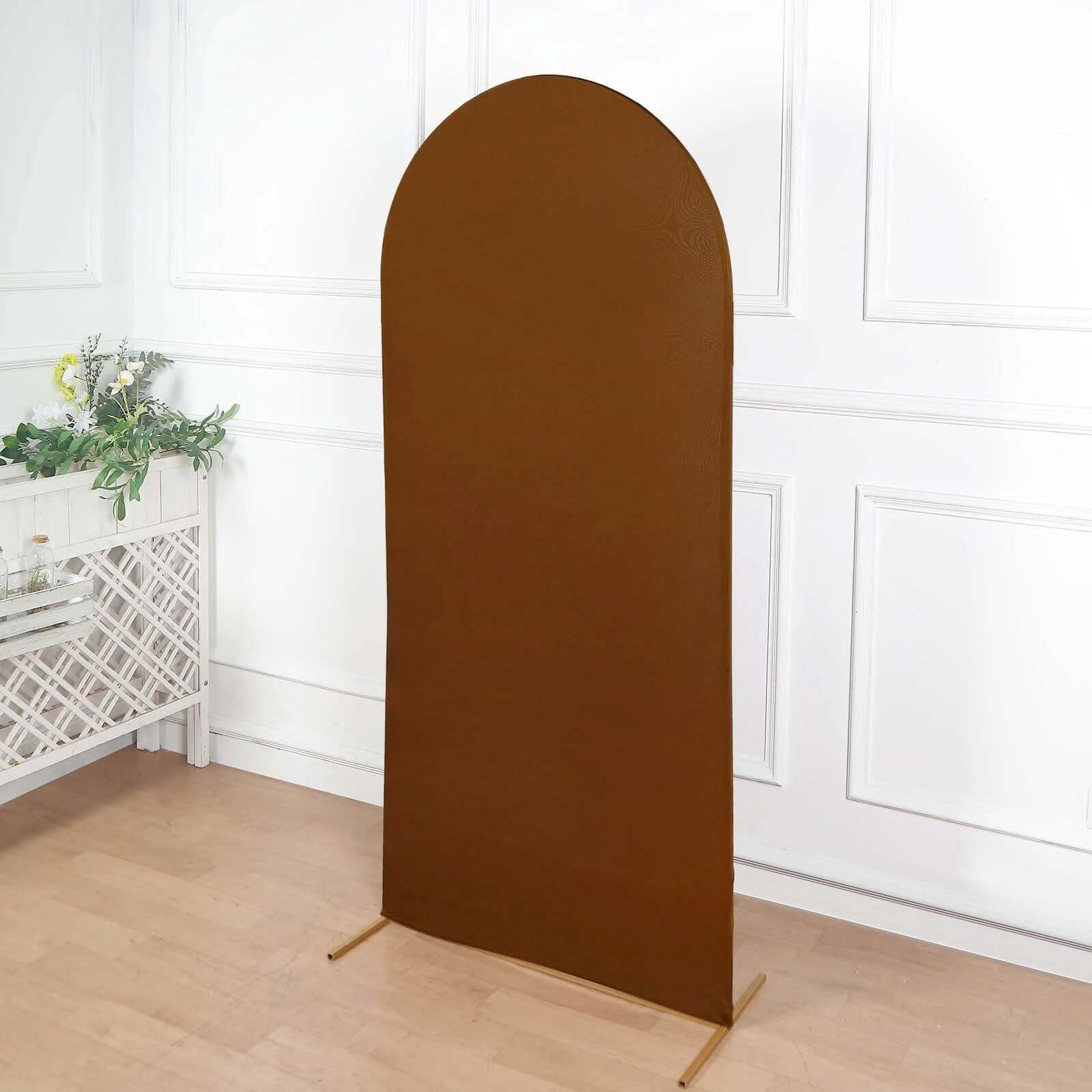 6ft Cinnamon Brown Spandex Fitted Cover for Round Top Wedding Arch - Ideal Decor