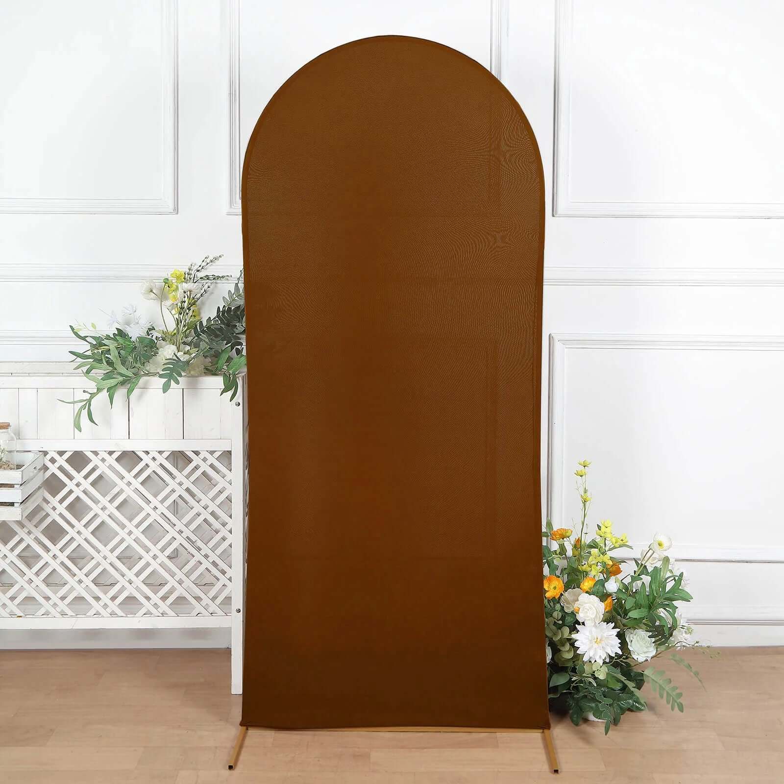 6ft Cinnamon Brown Spandex Fitted Cover for Round Top Wedding Arch - Ideal Decor