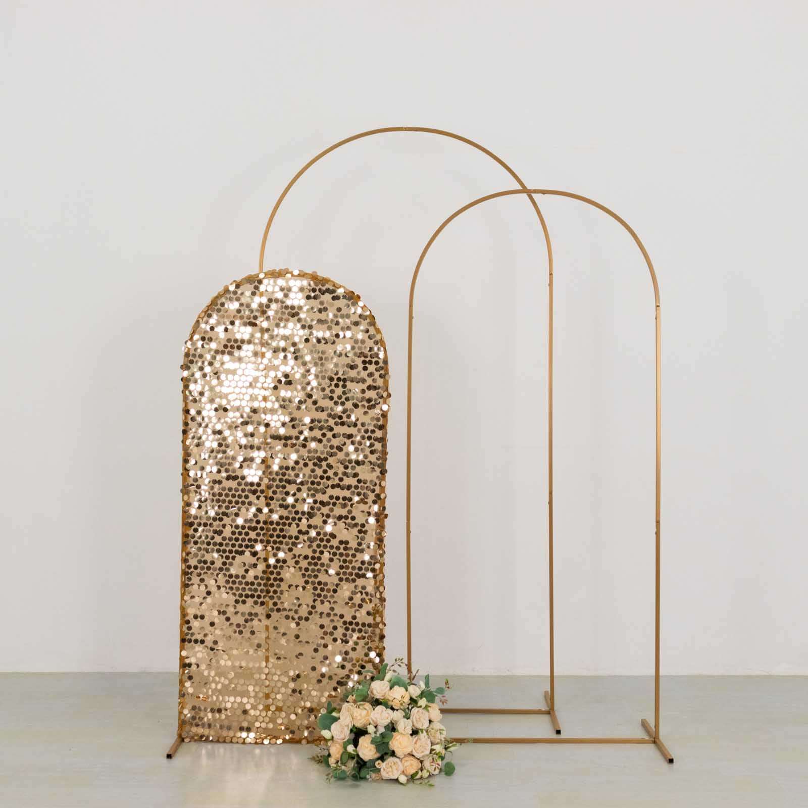 5ft Sparkling Gold Payette Sequin Fitted Cover for Round Top Wedding Arch Stand