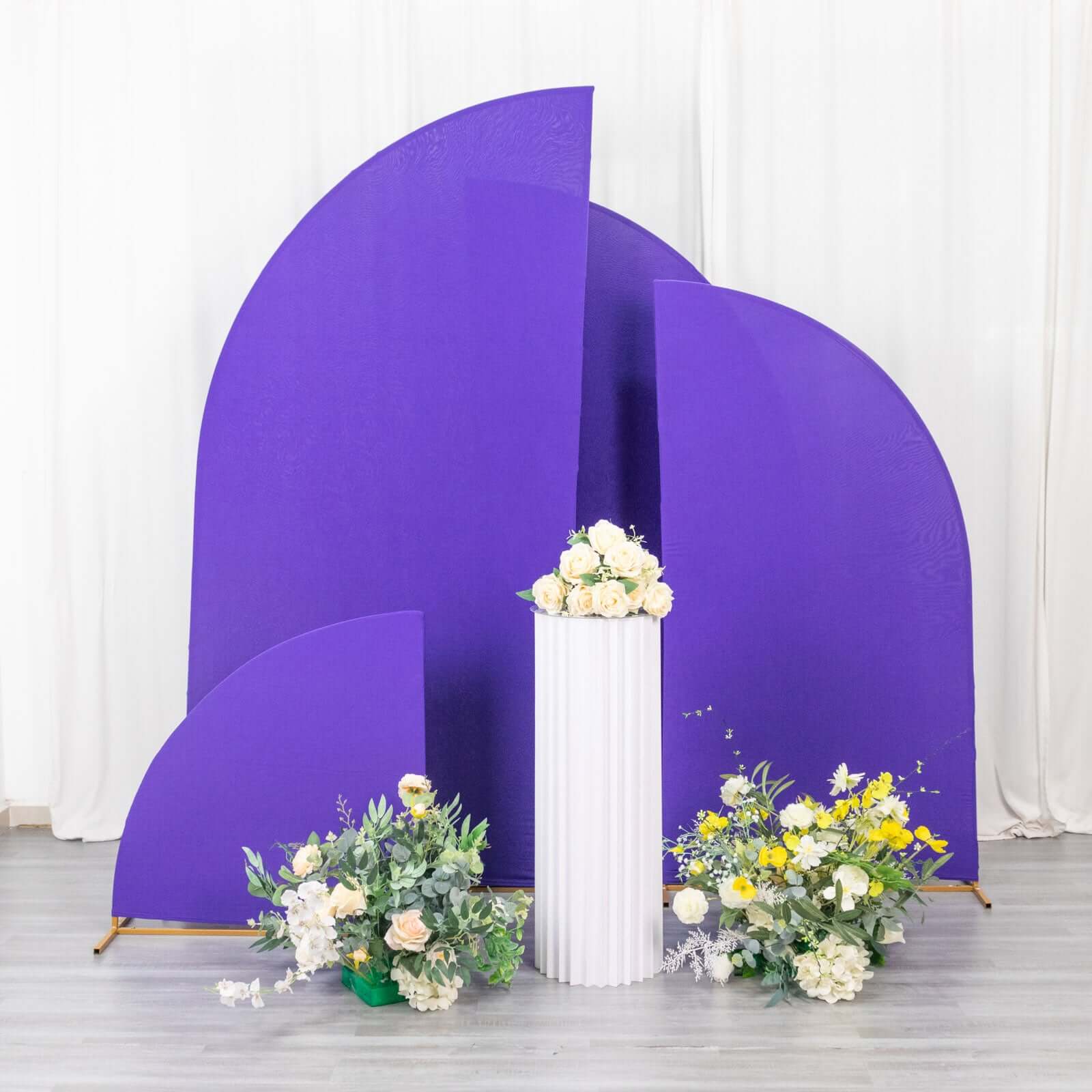 Custom-Fitted Set of 4 Matte Purple Spandex Half Moon Wedding Arch Backdrop Covers