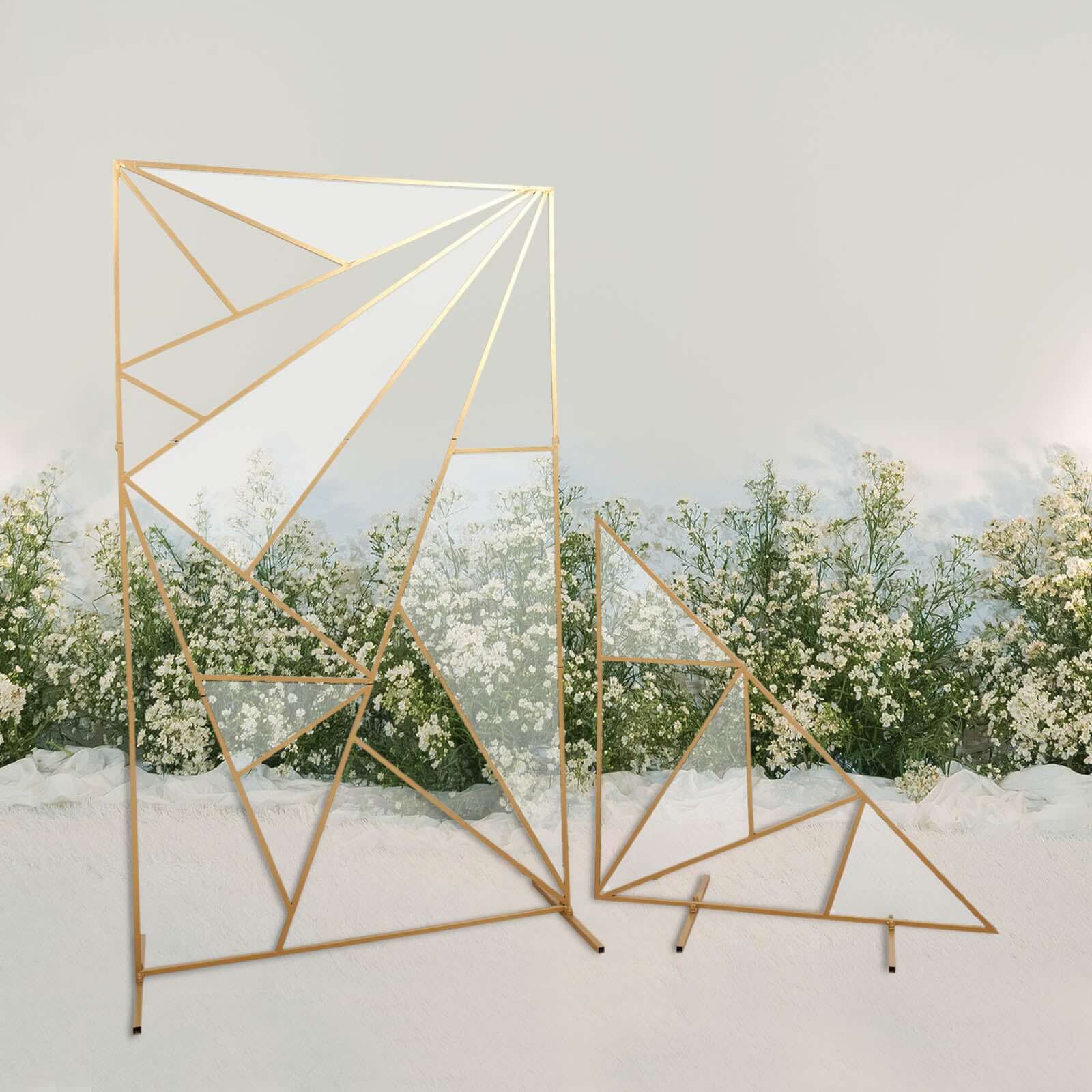 6ft Tall Gold Metal Rectangular Geometric Flower Frame for Wedding Backdrop with Cloudy Film Insert