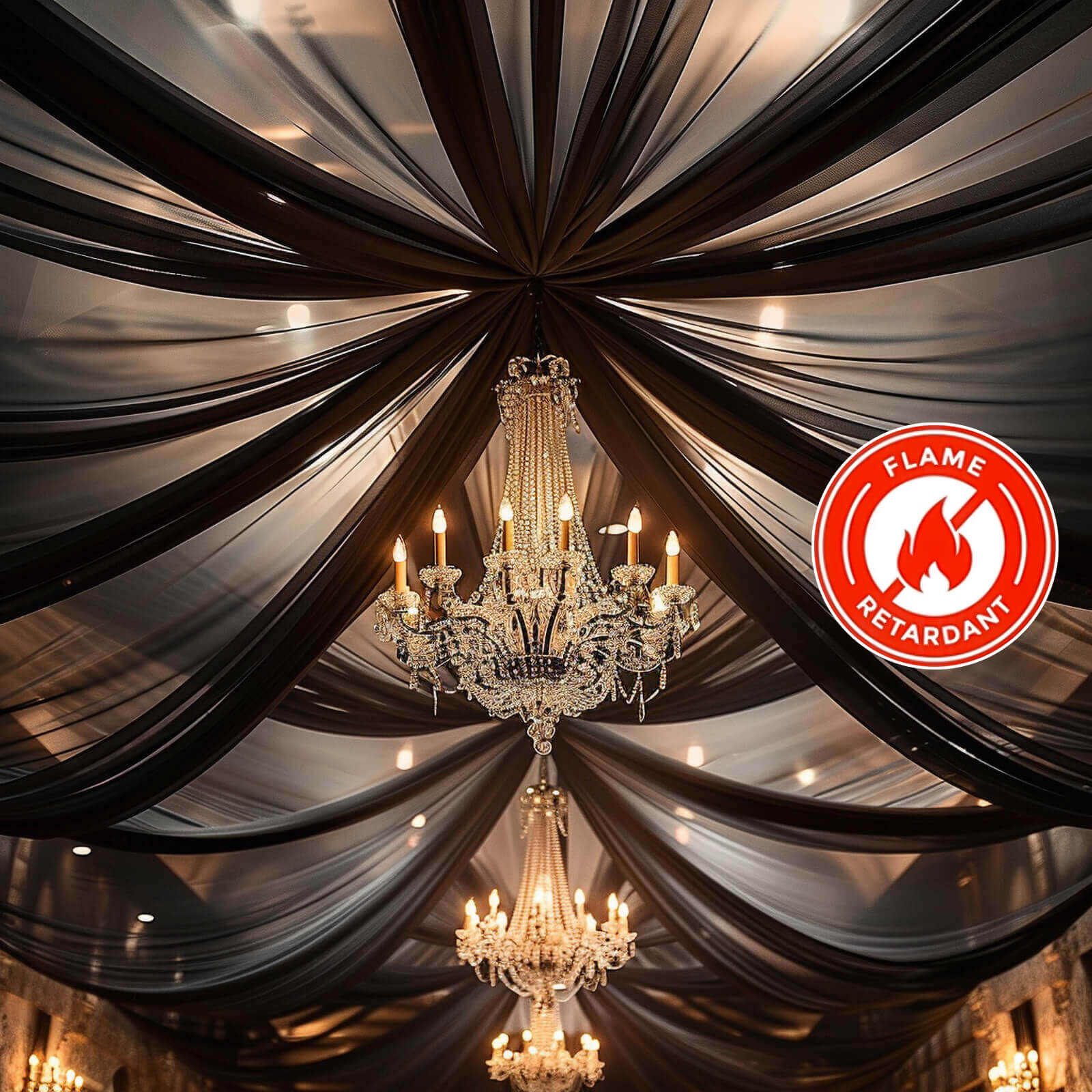 5ft x 32ft Durable Flame-Resistant Premium Black Chiffon Curtain Panel with Rod Pocket