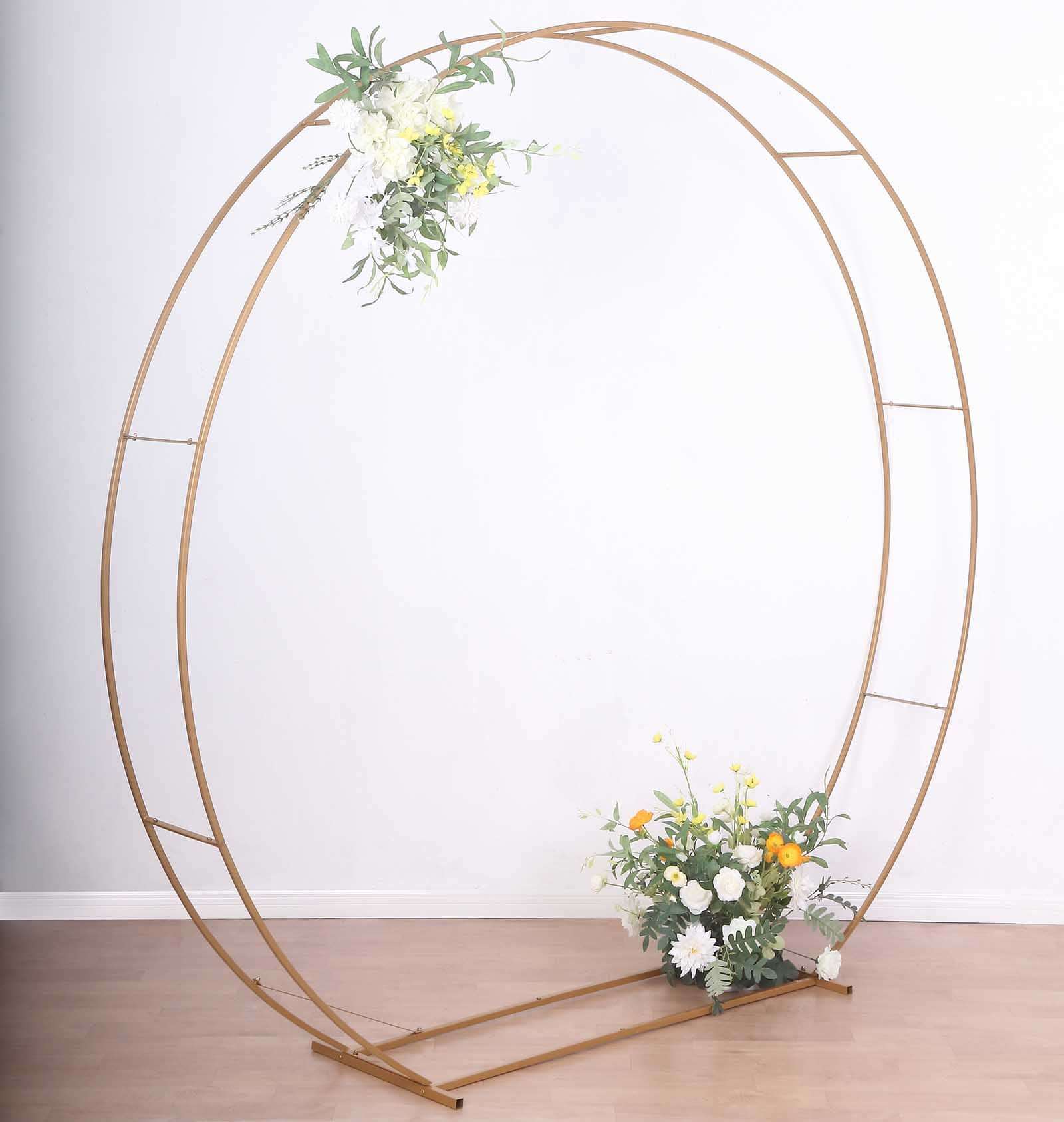 7.5ft Heavy Duty Gold Double Hoop Metal Wedding Arbor - Ideal for Floral & Balloon Decor
