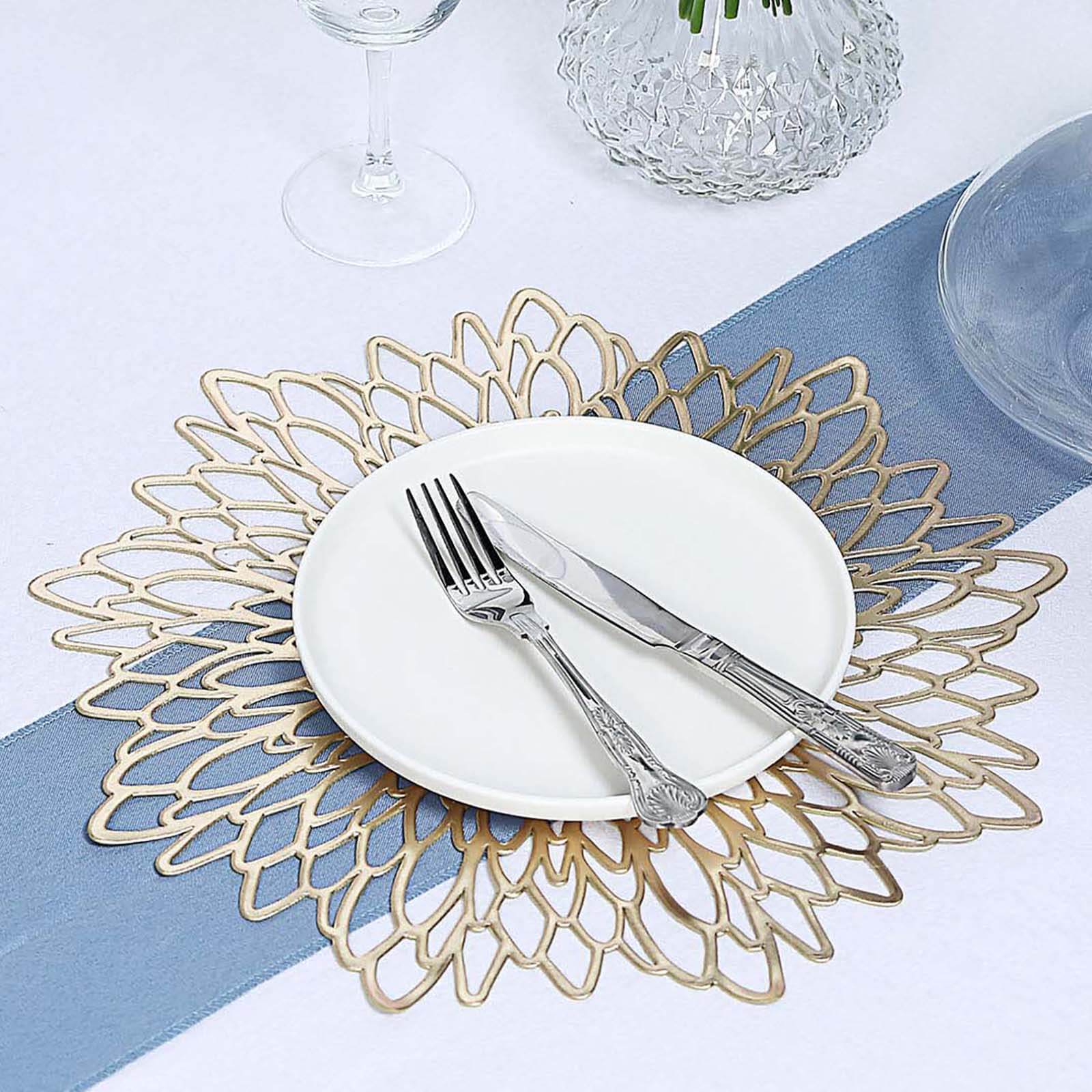6-Piece Gold Floral Design Non-Slip Metallic Vinyl Round Dining Table Mats, 15