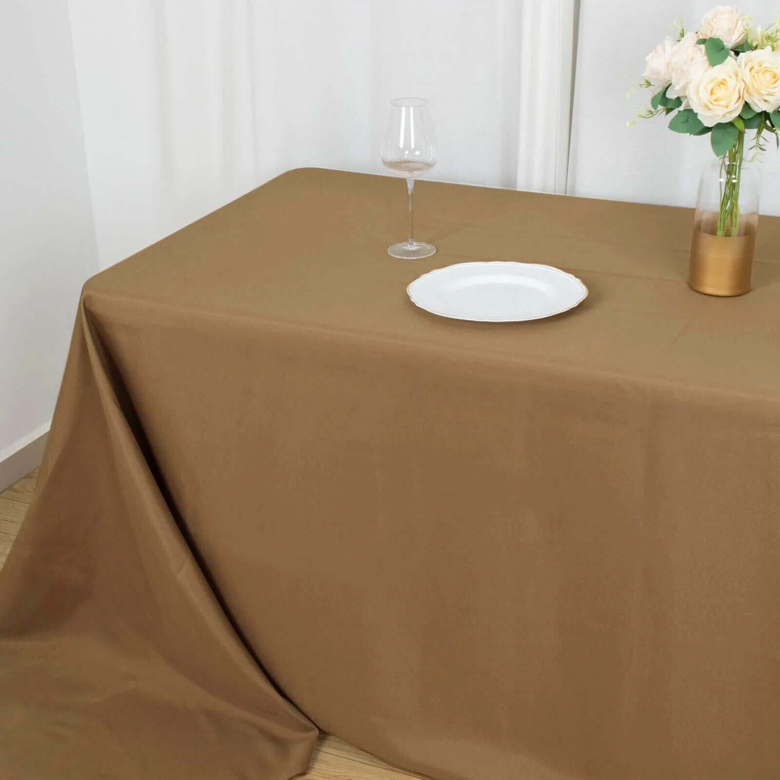 Exclusive Seamless Wrinkle-Resistant Taupe Polyester Tablecloth 90x156
