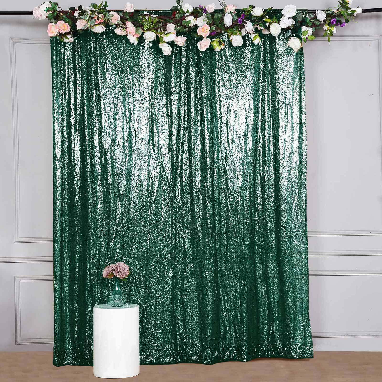 Hunter Emerald Green 8ftx8ft Sequin Event Curtain Drapes - Perfect Backdrop