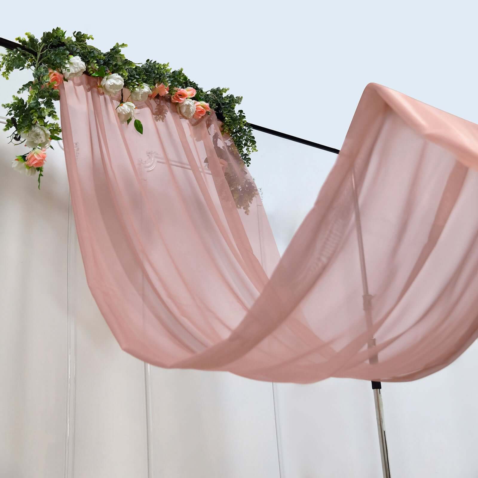 5ft x 32ft High - Quality Dusty Rose Chiffon Flame - Resistant Curtain Panel with Rod Pocket