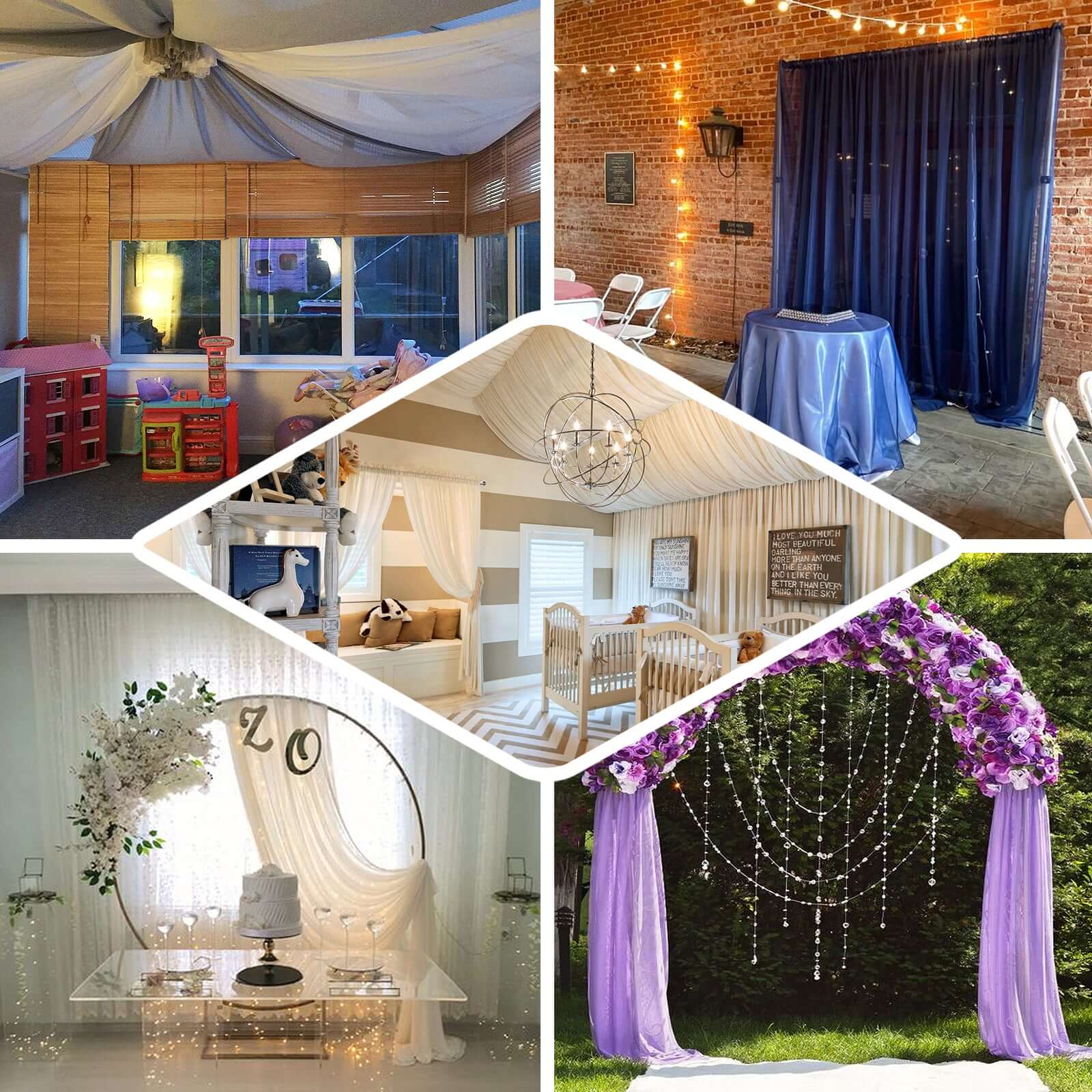 2-Pack Dusty Sage Green Flame-Resistant Chiffon Event Curtains, 10ftx10ft - Great for Events!