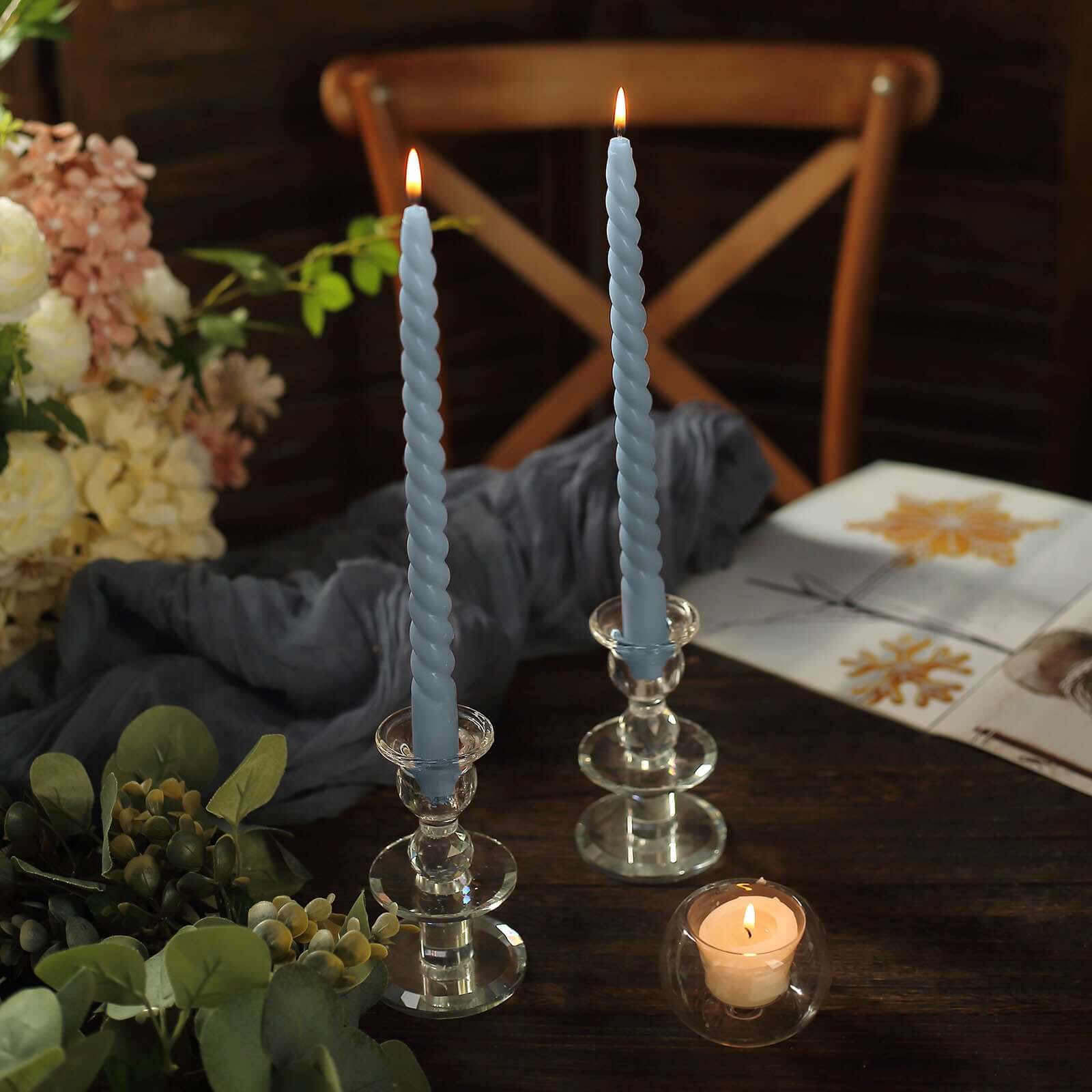 Hot Deal! 12-Pack Dusty Blue Premium Unscented Spiral Taper Candles, 11