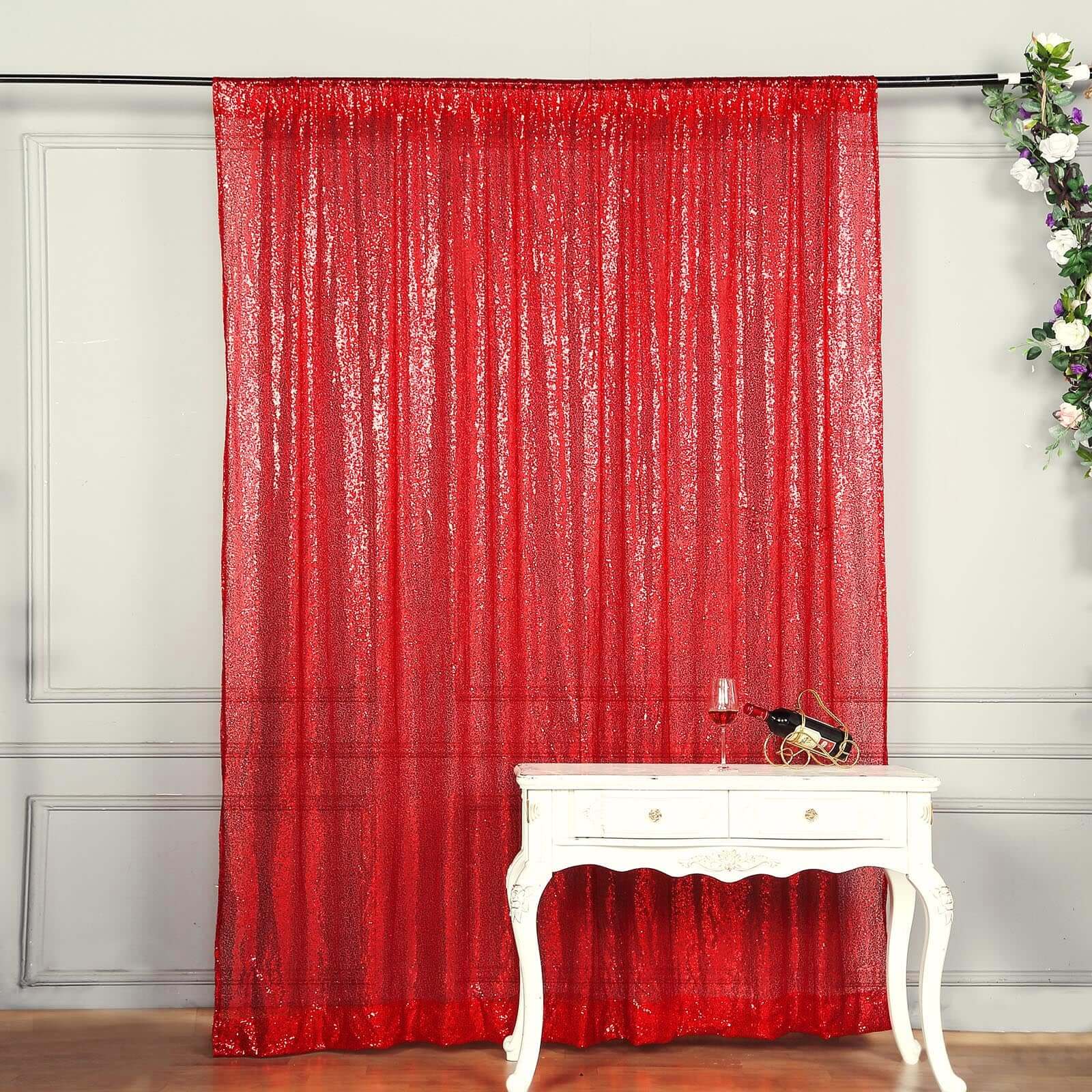 Hot Sale! 8ft by 8ft Red Sequin Event Curtain Drapes for Stunning Backdrops