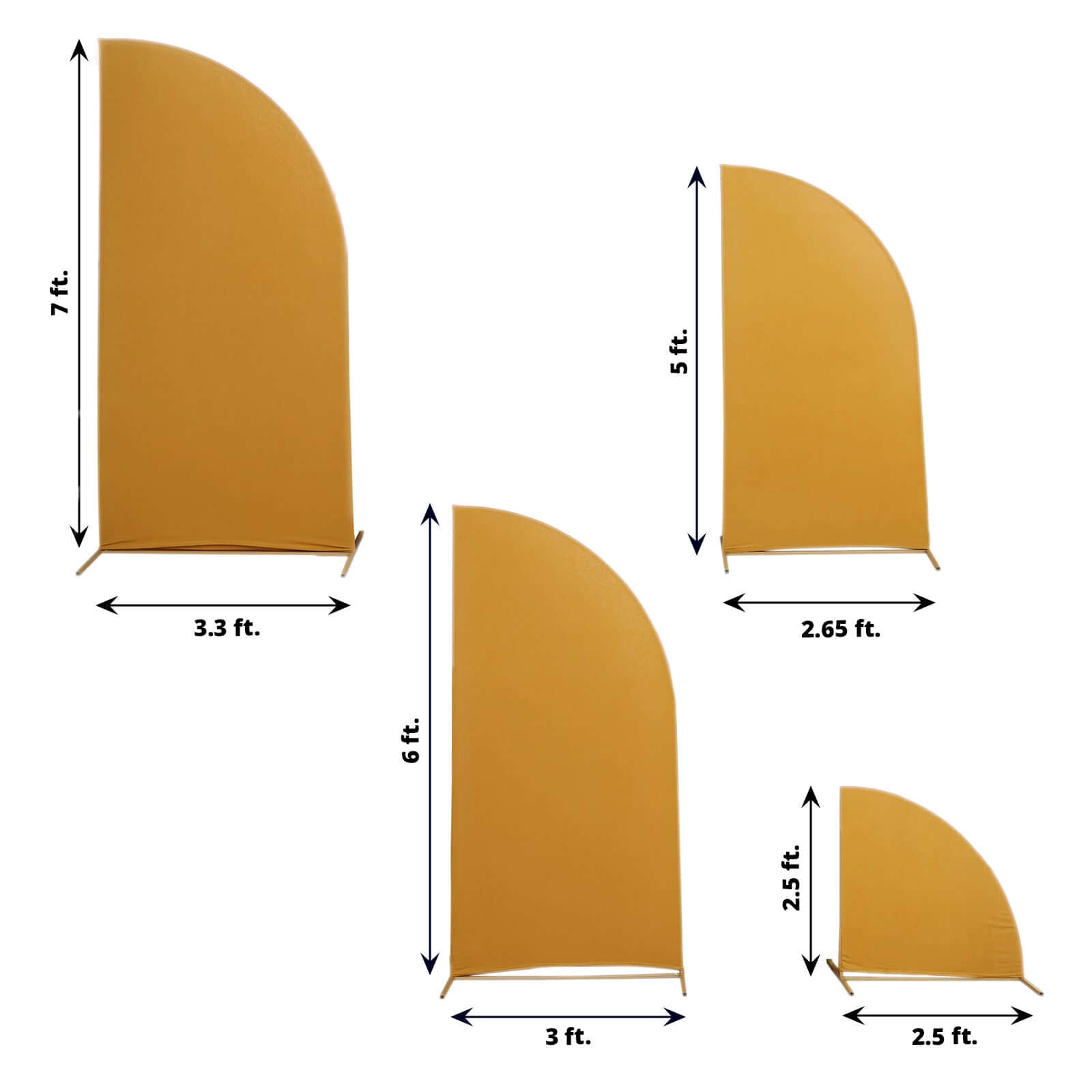 Custom-Fitted Set of 4 Matte Gold Spandex Half Moon Wedding Arch Backdrop Covers in 4 Sizes